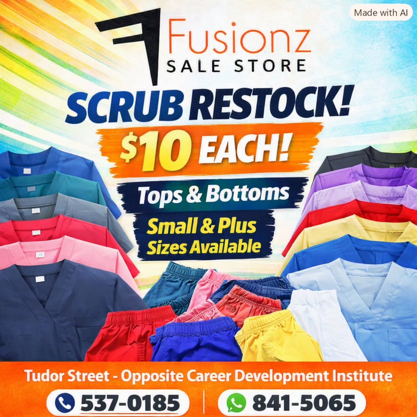 Scrub Tops & Bottoms Restocked — $10 Each at Fusionz Sale Store