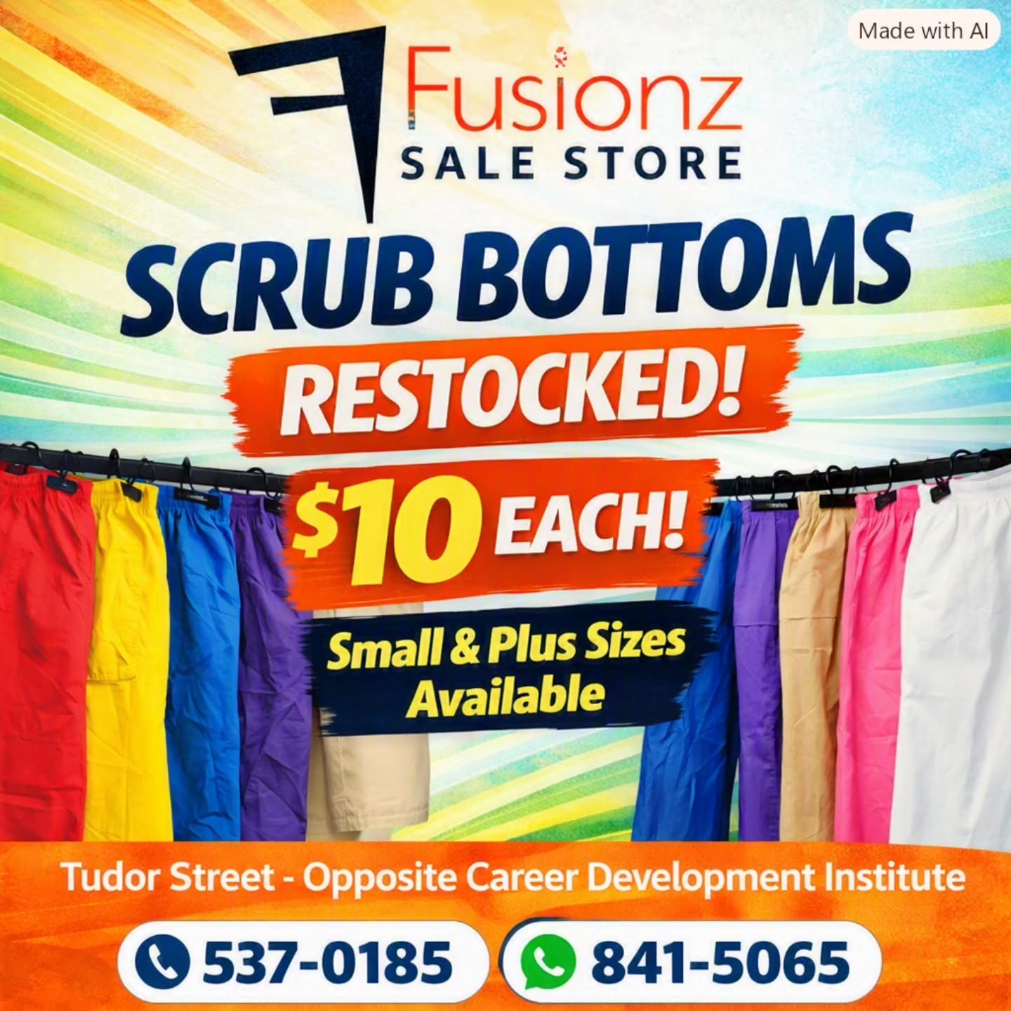 Scrub Tops & Bottoms Restocked — $10 Each at Fusionz Sale Store