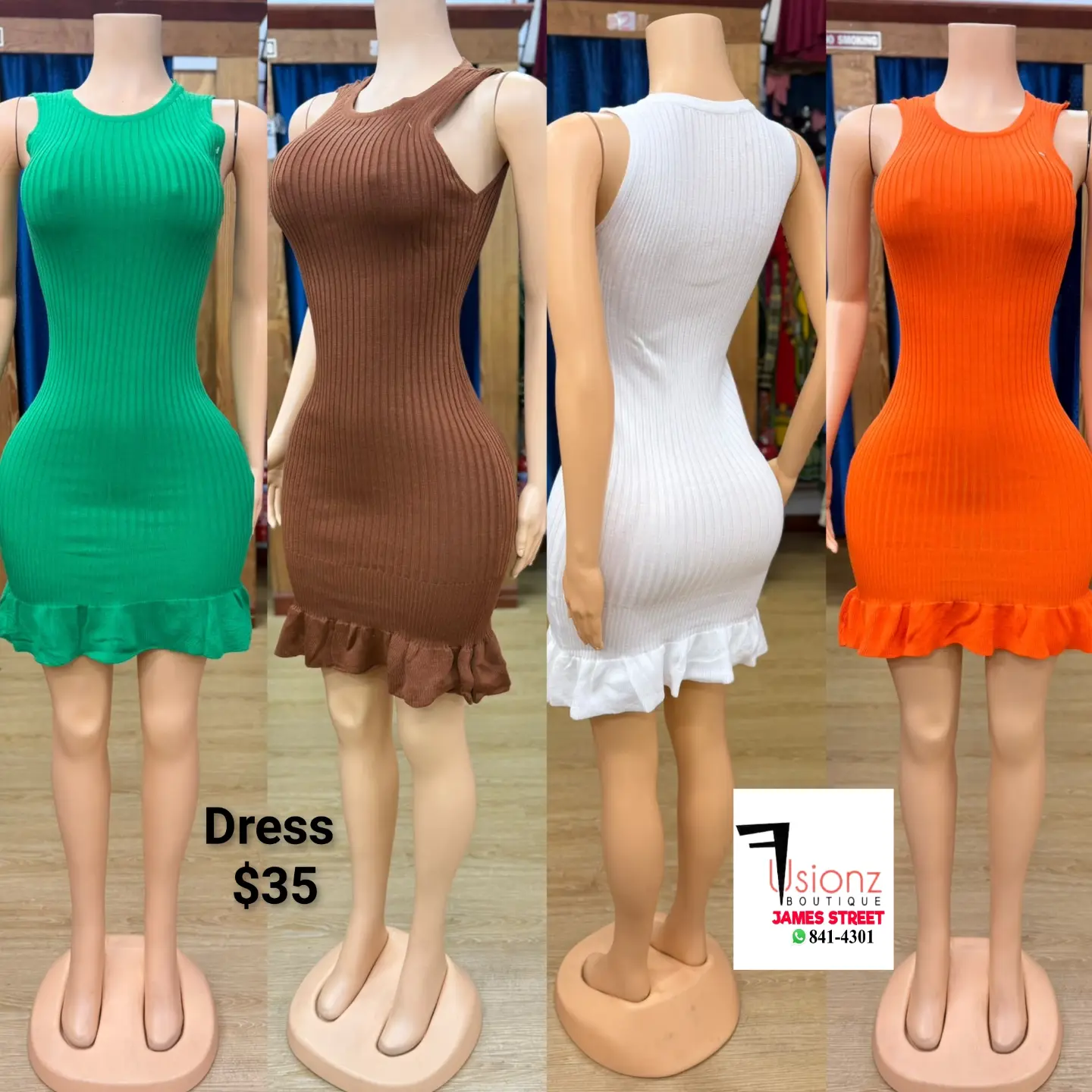Ribbed Ruffle Hem Dresses – $35 at Fusionz Boutique
