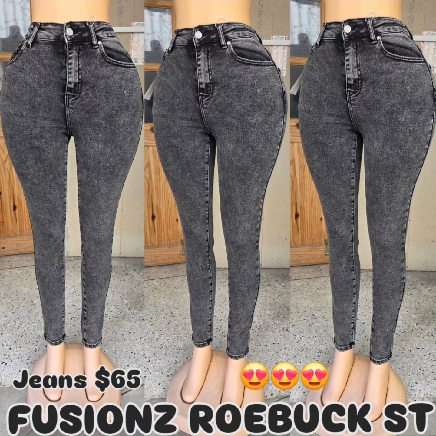 Jeans $65 at Fusionz Roebuck St – Available in Grey, Blue & Black