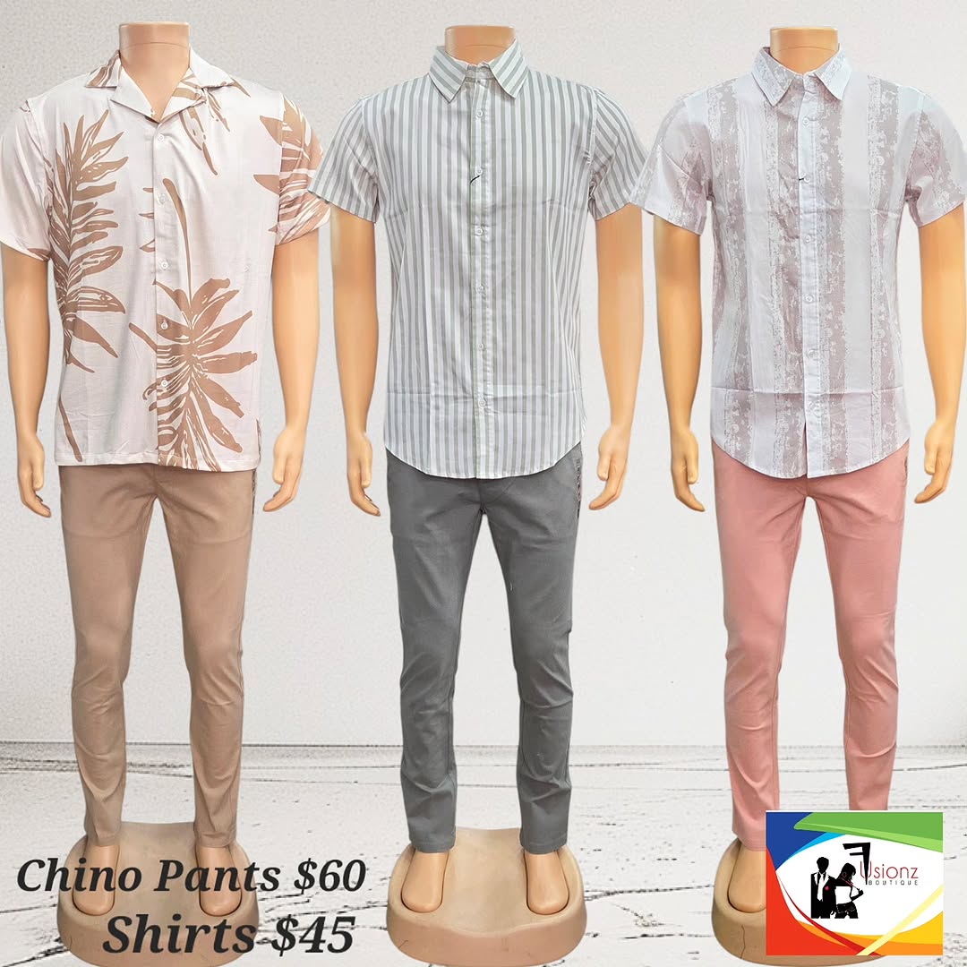 Fusionz Male Outlet – Button Up Shirts $45 & Chinos $60 Now In Stock