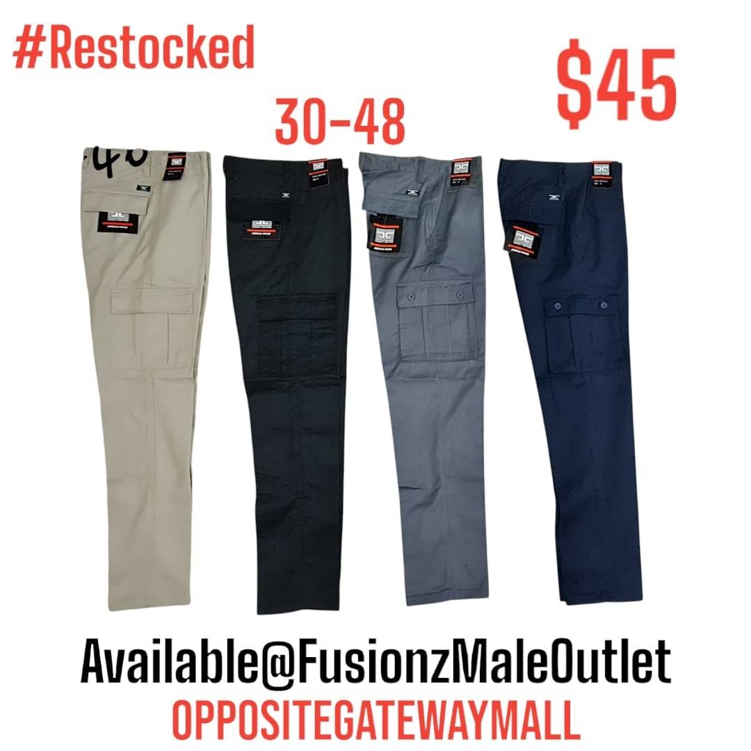 Men's Pants & Jeans – Cargo Pants $45, Coloured Jeans $60, Plus Size Jeans $60 at Fusionz Male Outlet