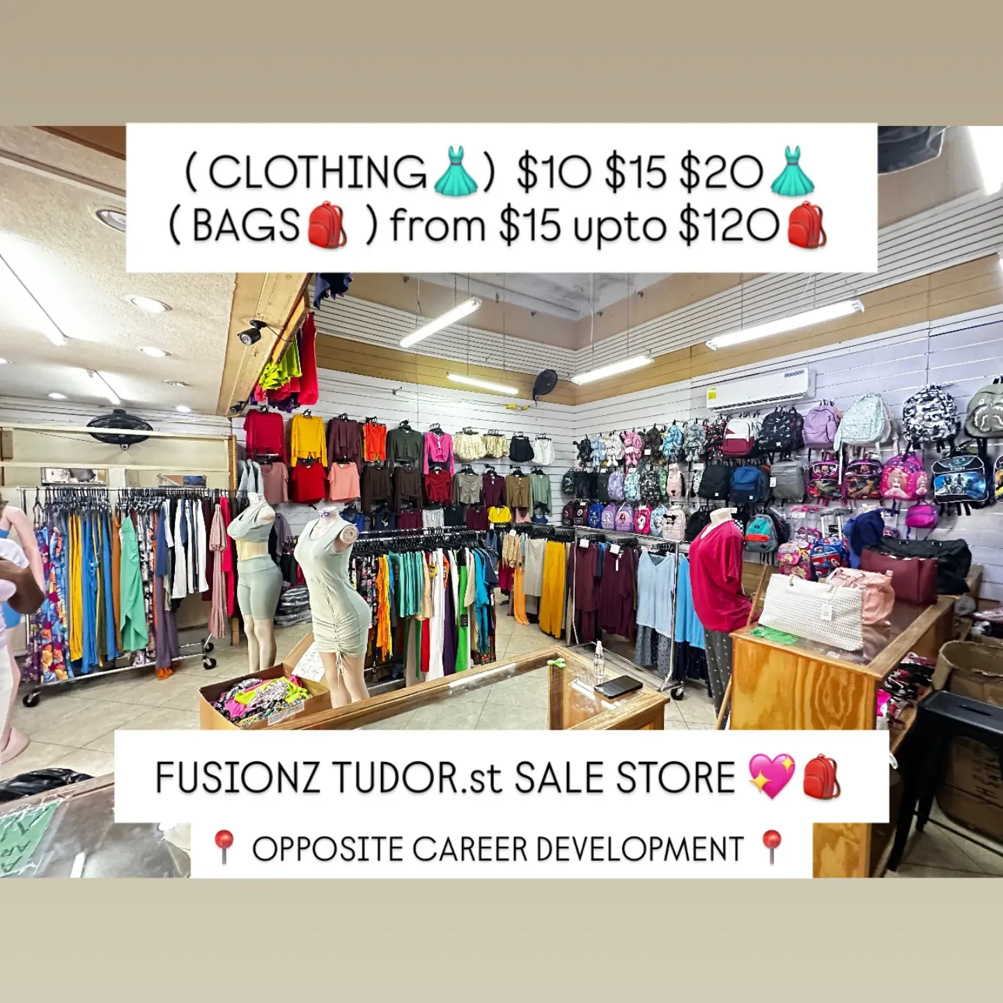Fusionz Tudor St Sale Store – Clothing from $10 & Bags from $15