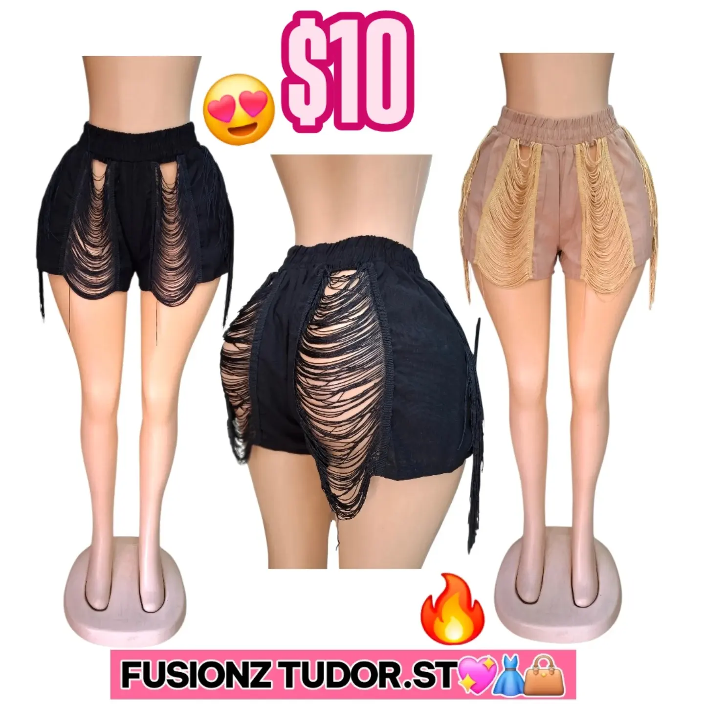 Fusionz Boutique – Distressed Fringe Shorts $10