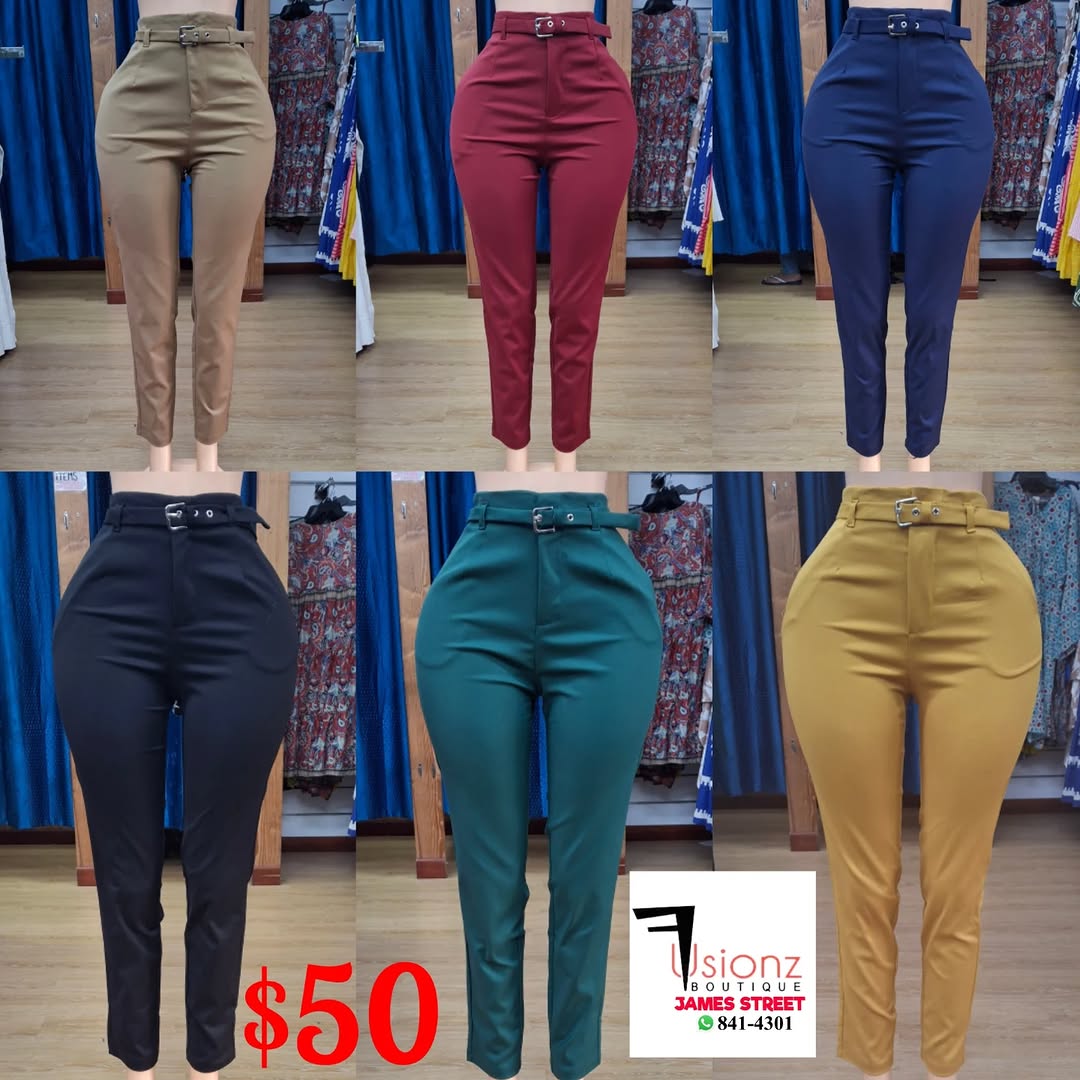 Belted High-Waist Pants – $50 at Fusionz Boutique
