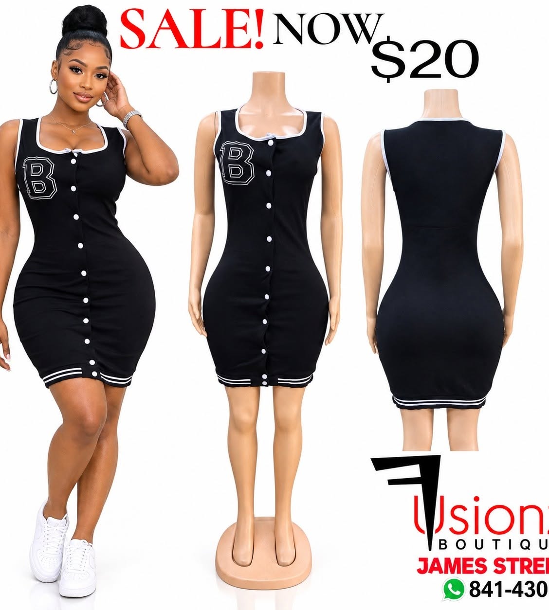 Fusionz Boutique Sale – Black Varsity Dress Now $20