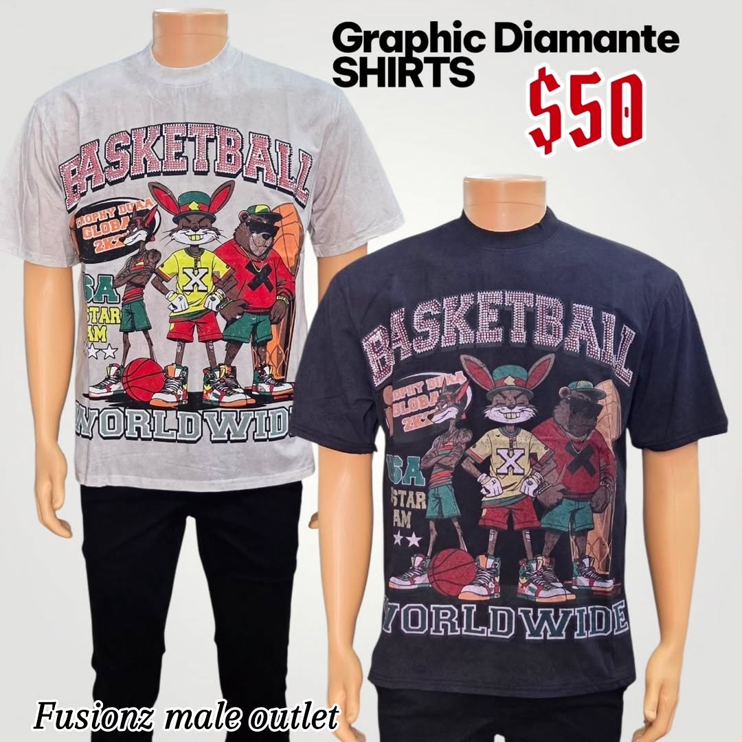 Graphic Diamante Shirts for Men – $50 Each