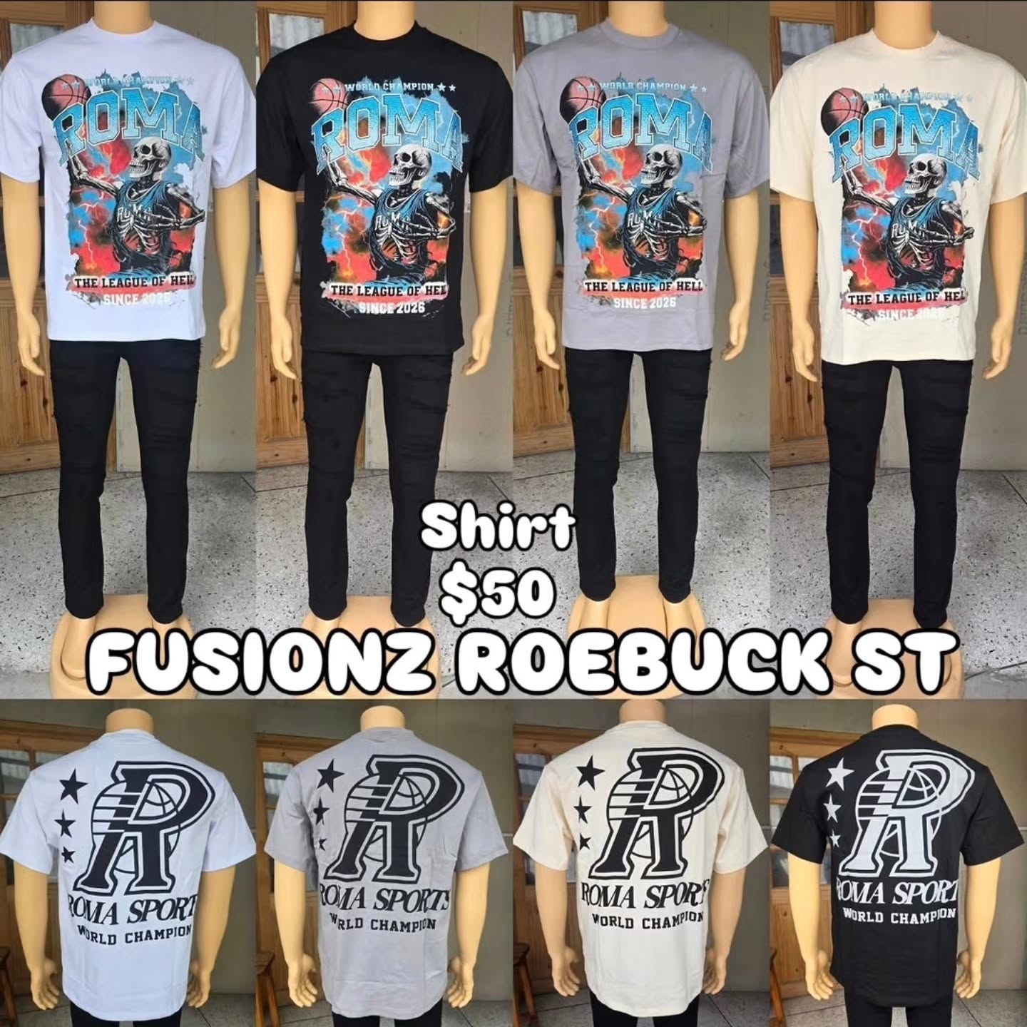 Fusionz Roebuck St – Graphic Tees $50 & $45, Colour-Block Polos $45