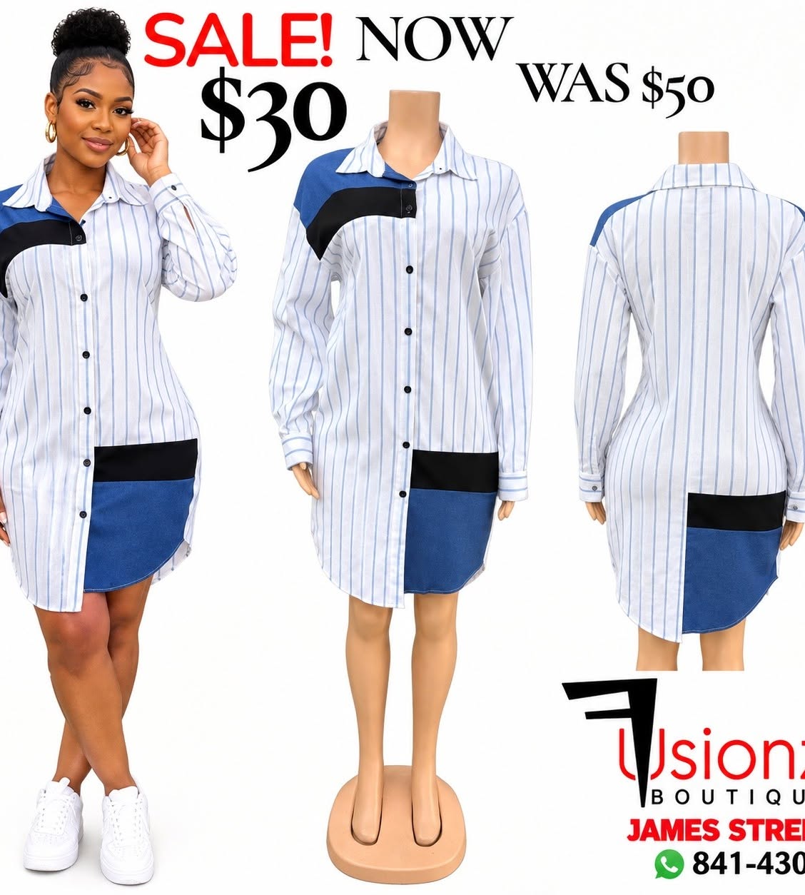 Sale at Fusionz Boutique – Striped Shirt Dress Now $30 (Was $50)