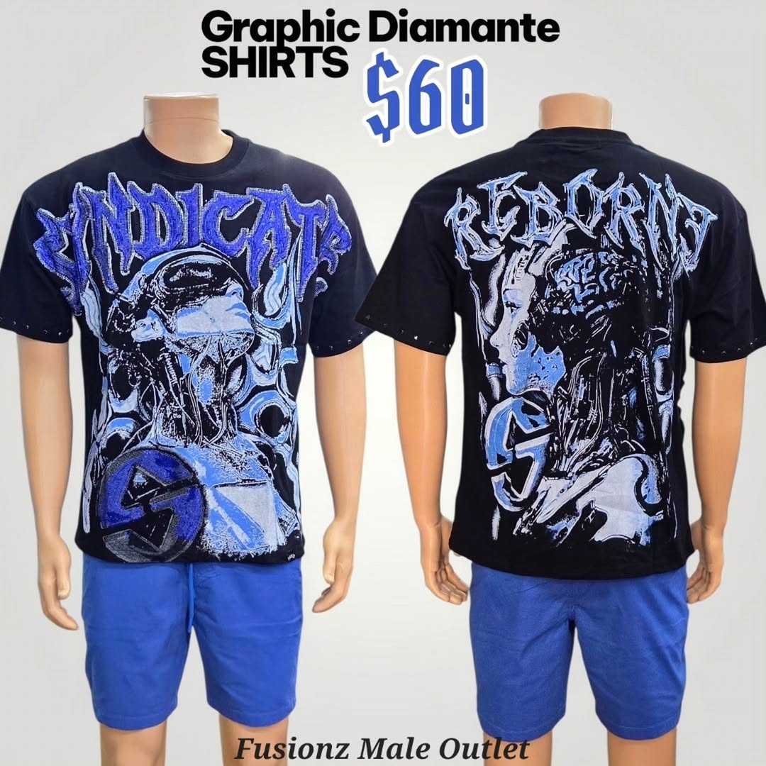 Graphic Diamante Shirts – $60 at Fusionz Male Outlet