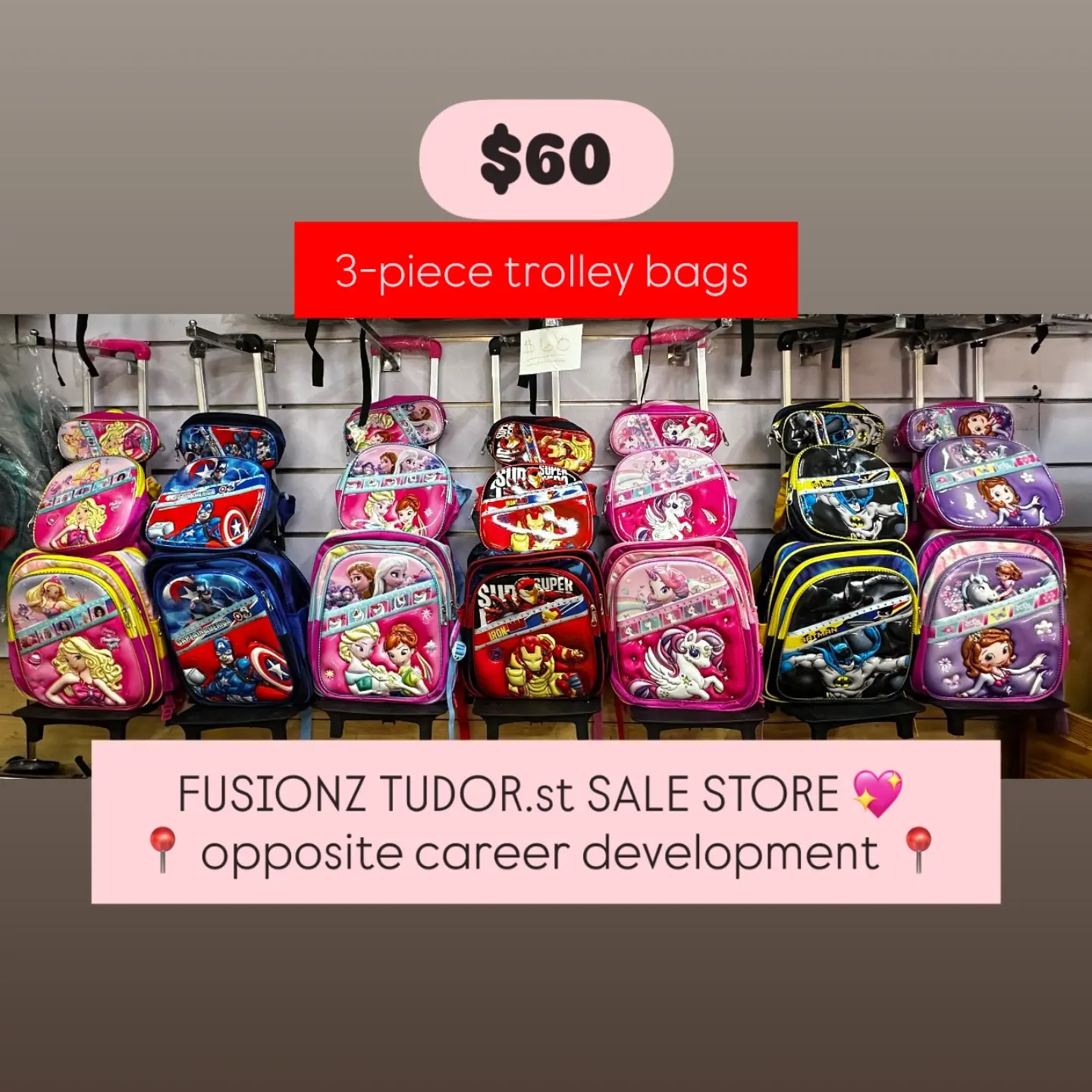 Fusionz Tudor St Sale Store – School Bags & 3-Piece Trolley Bags from $60