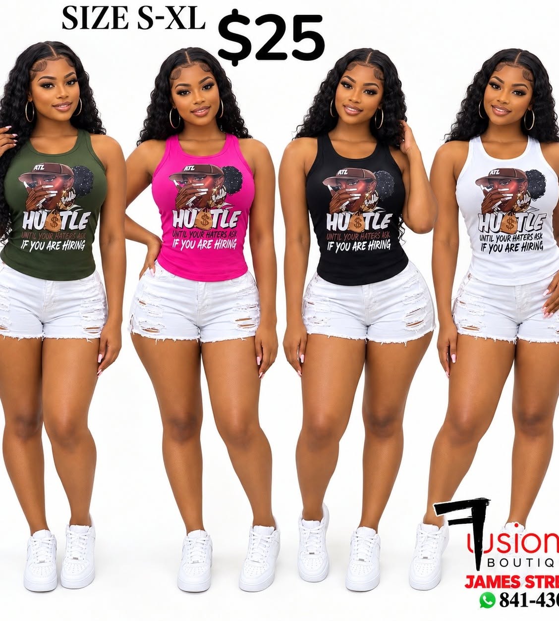 Hustle Graphic Tank Tops – $25 Each (Sizes S–XL)