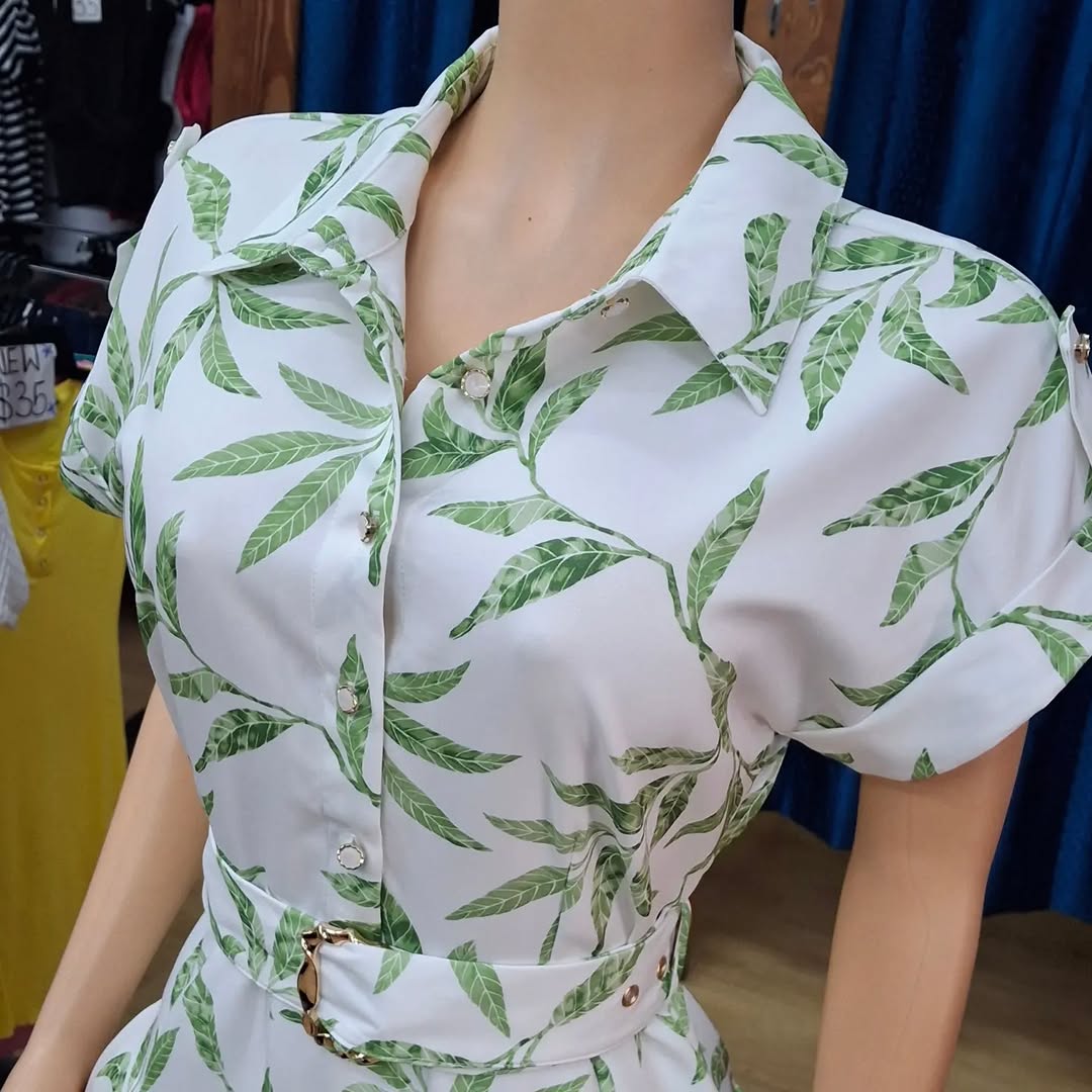 New Arrivals – Leaf Print Belted Shirt Dresses $50 at Fusionz Boutique