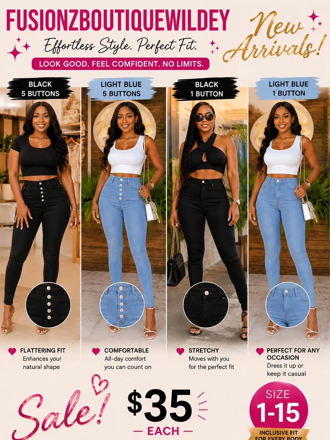 Fusionz Boutique Sale – Jeans $35 Each (Sizes 1-25)