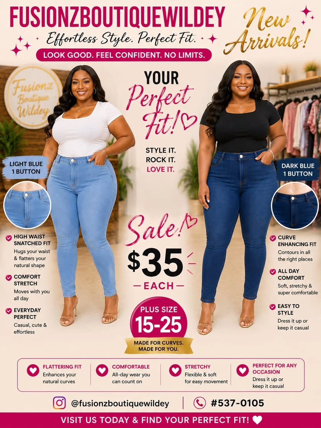 Fusionz Boutique Sale – Jeans $35 Each (Sizes 1-25)