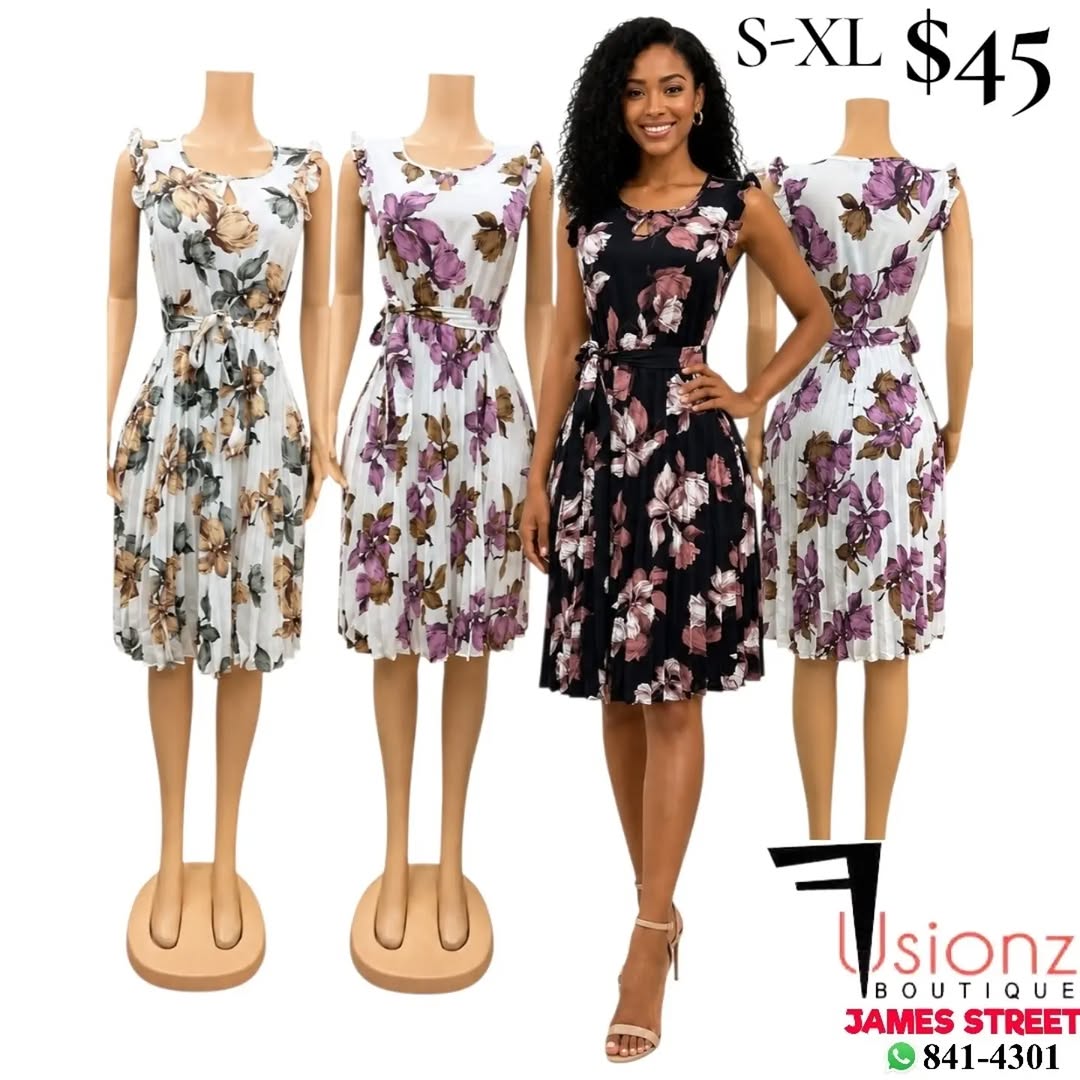 Floral Pleated Dresses – Sizes S-XL at $45