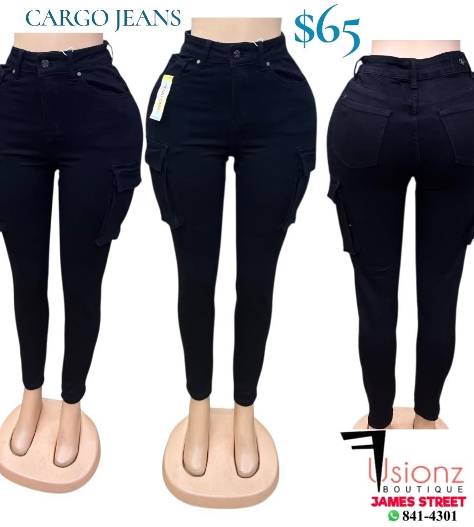 Ladies Black Cargo Jeans – Restocked at Fusionz Boutique from $65