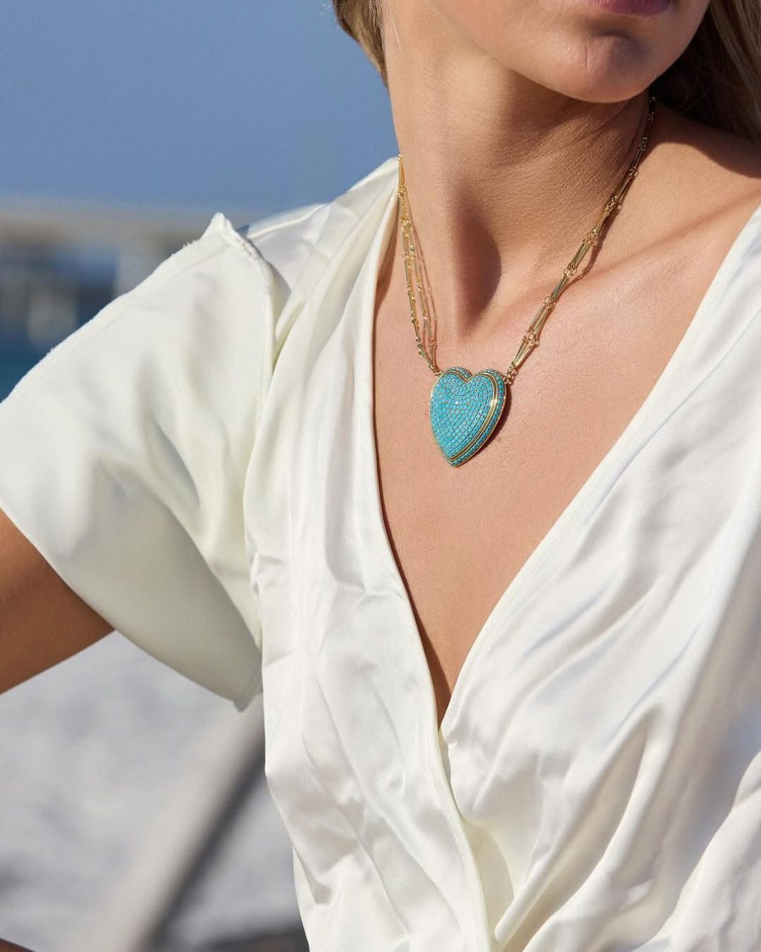 Adriana Pappas Crystal Pavé Turquoise Heart Necklace Now in the Sale at Butterfly Boutique