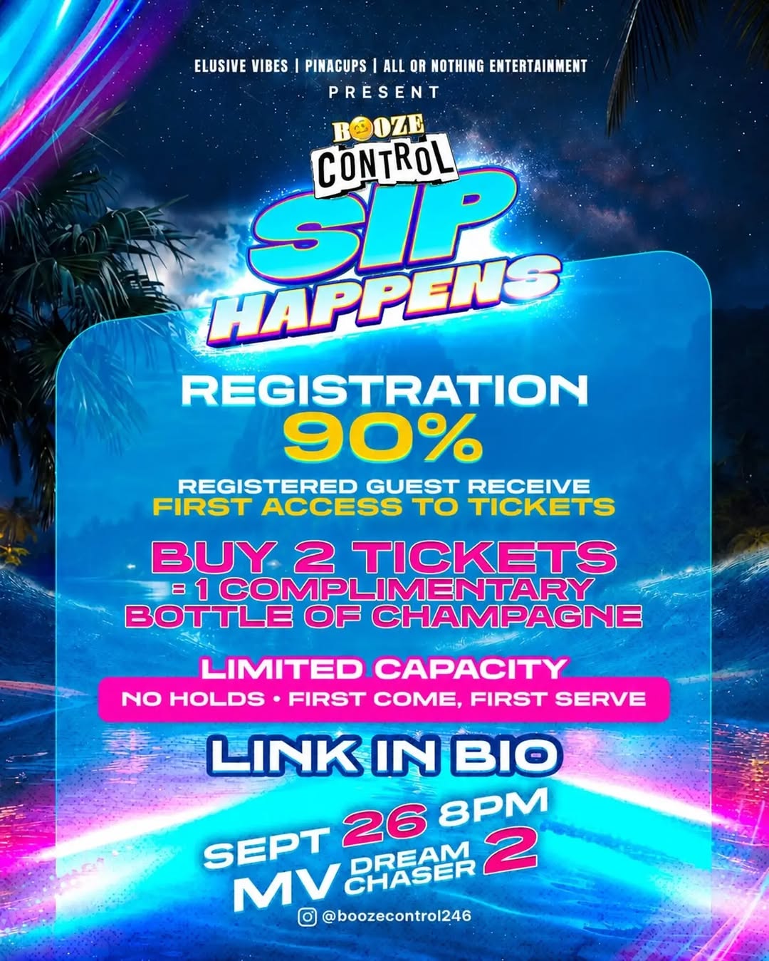 Booze Control: Sip Happens – Boat Party with Complimentary Champagne Deal