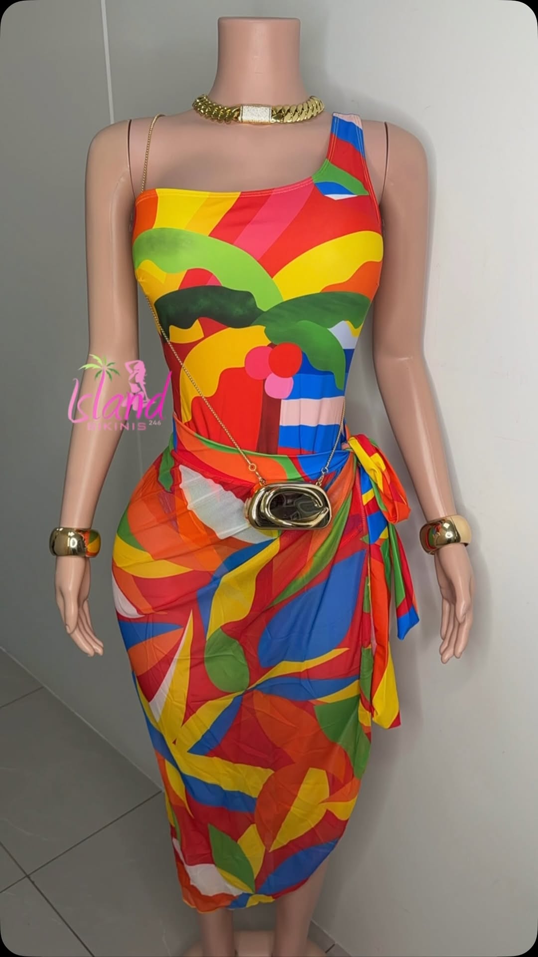 Colourful Print Dress – Size Large at $95.00 BDS