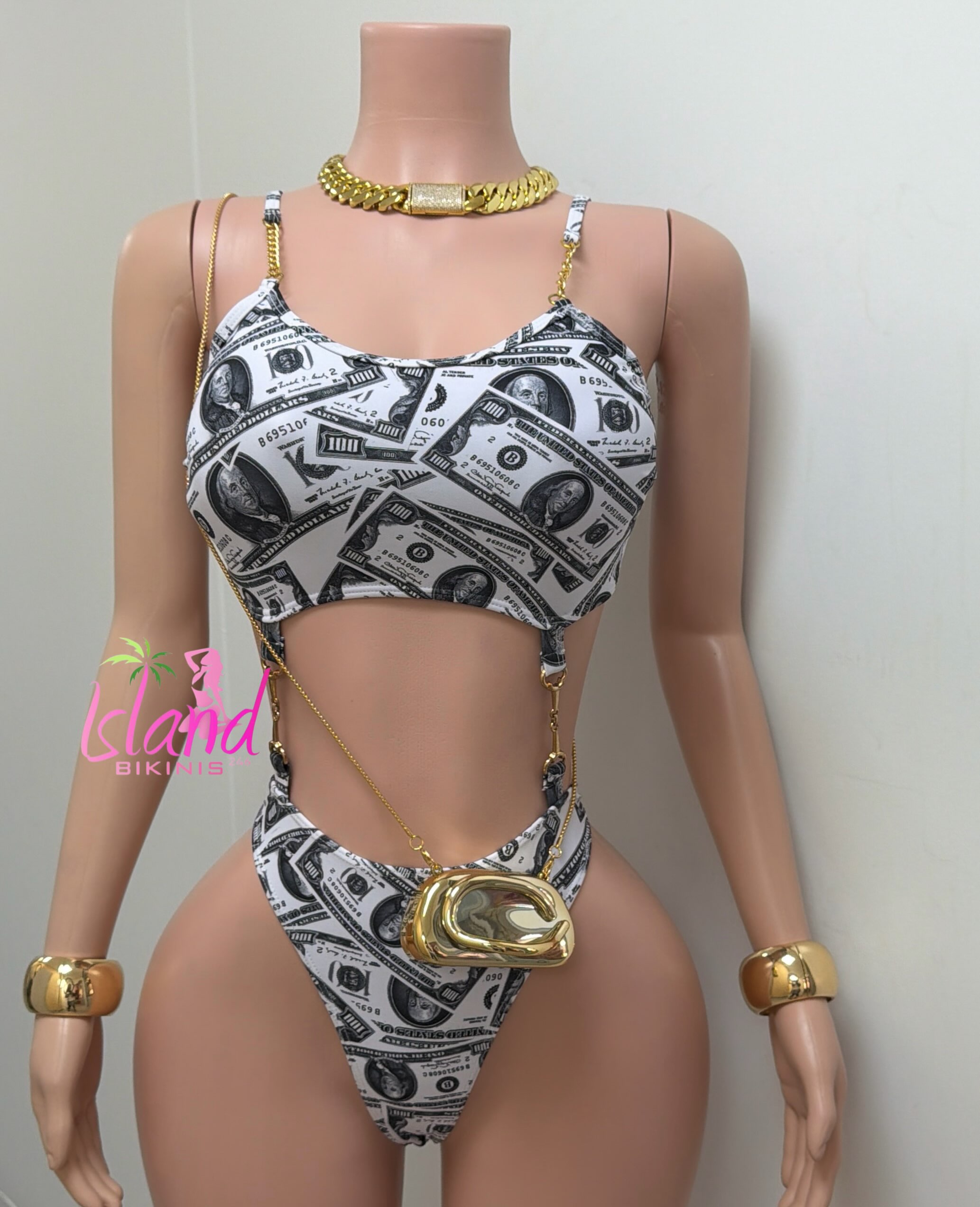 Dollar Print Cutout Swimsuit – $75 BDS (S/M)