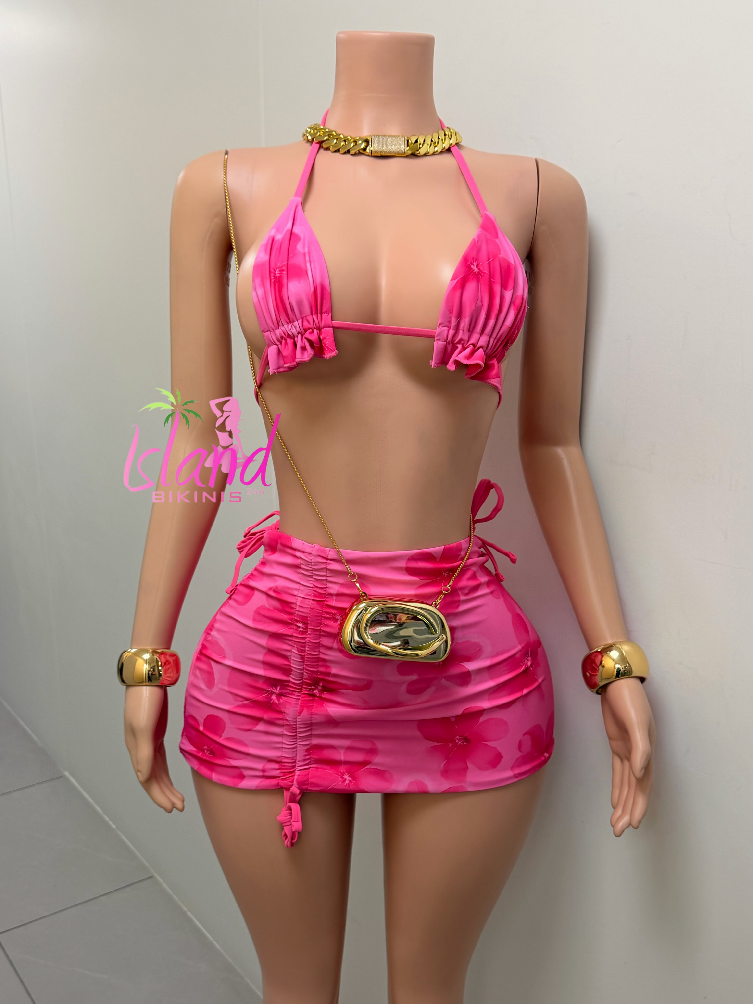 Pink Floral Bikini Set with Accessories – $90 BDS