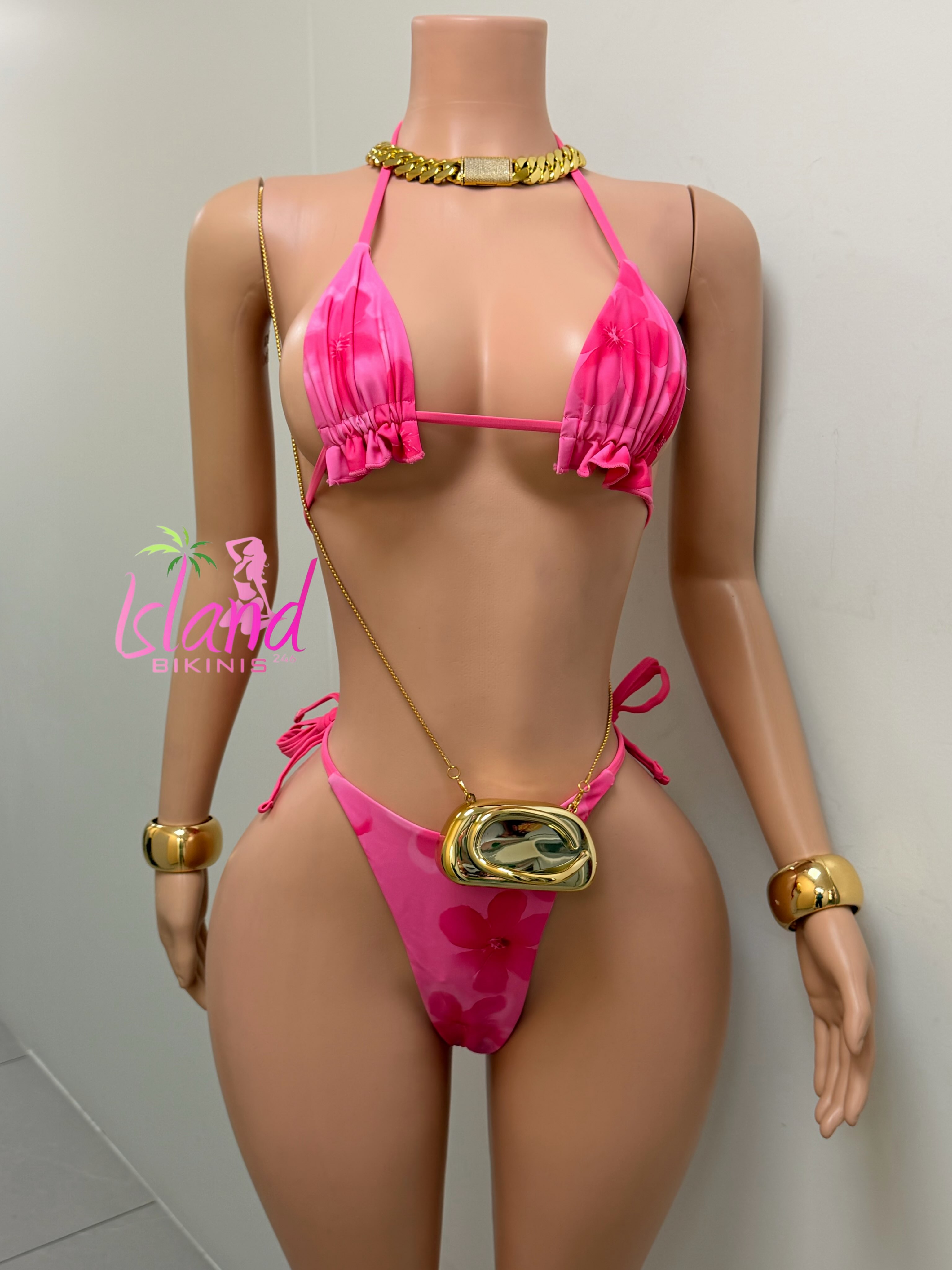 Pink Floral Bikini Set with Accessories – $90 BDS