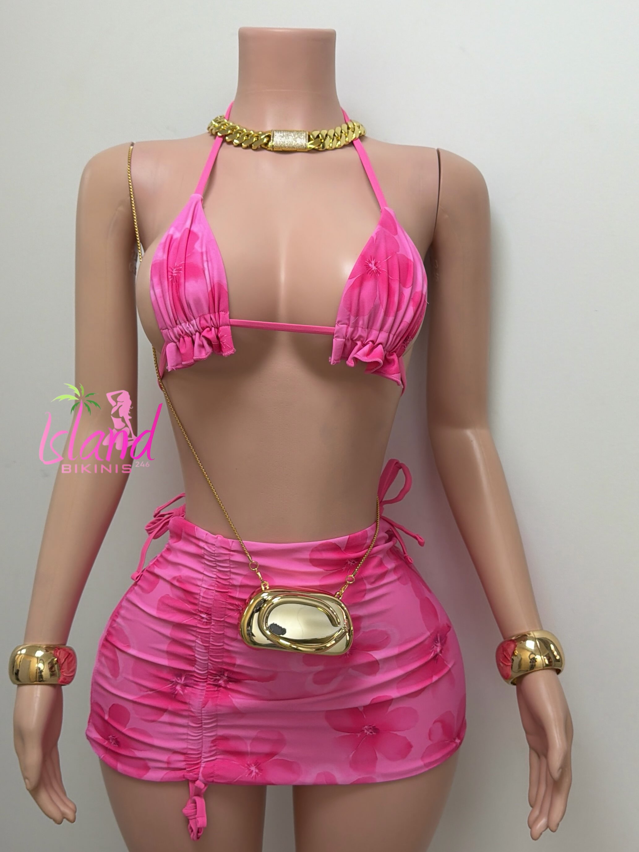 Pink Floral Bikini Set with Accessories – $90 BDS