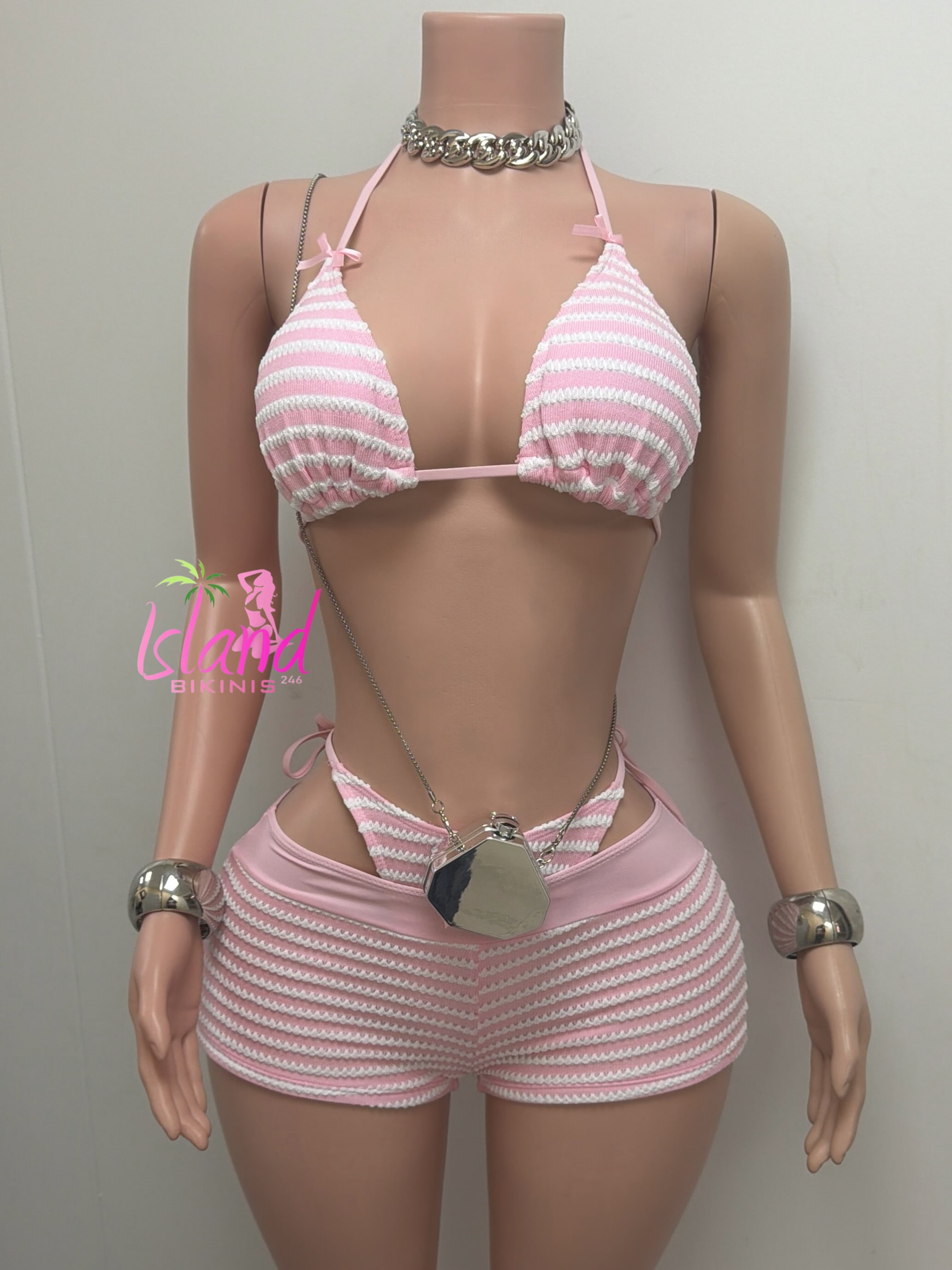 Pink Striped Bikini Set – $90.09 BDS (Size Medium)