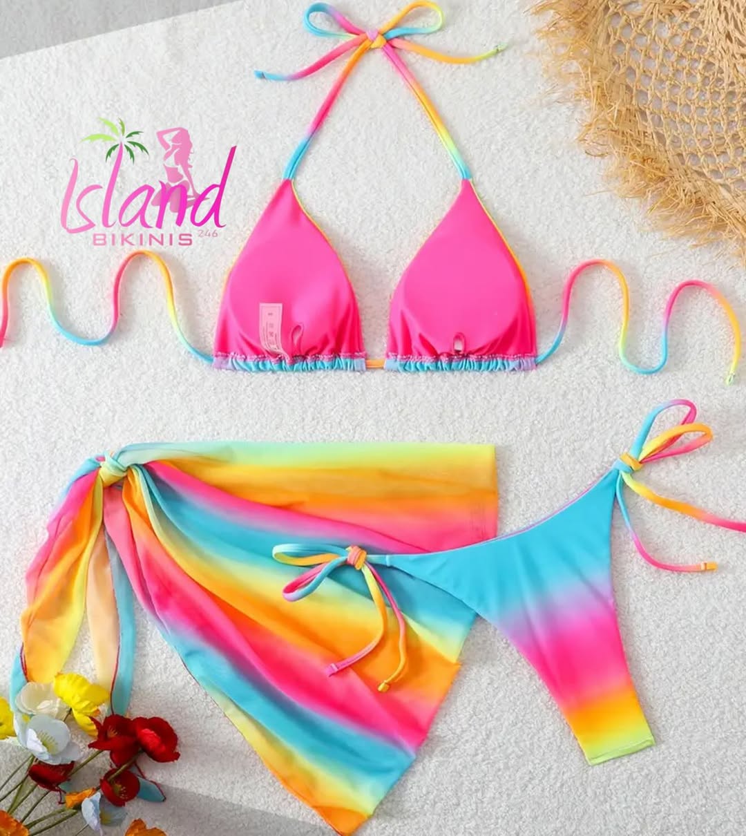 Rainbow Tie-Dye 3-Piece Bikini Set – $80 BDS