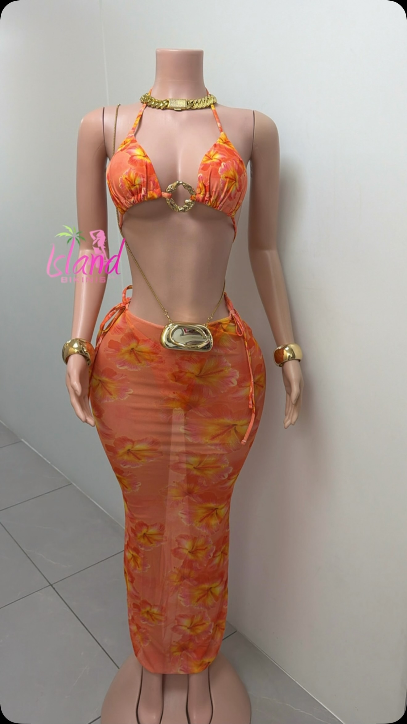 Floral Bikini Set with Cover-Up Skirt – $95 BDS