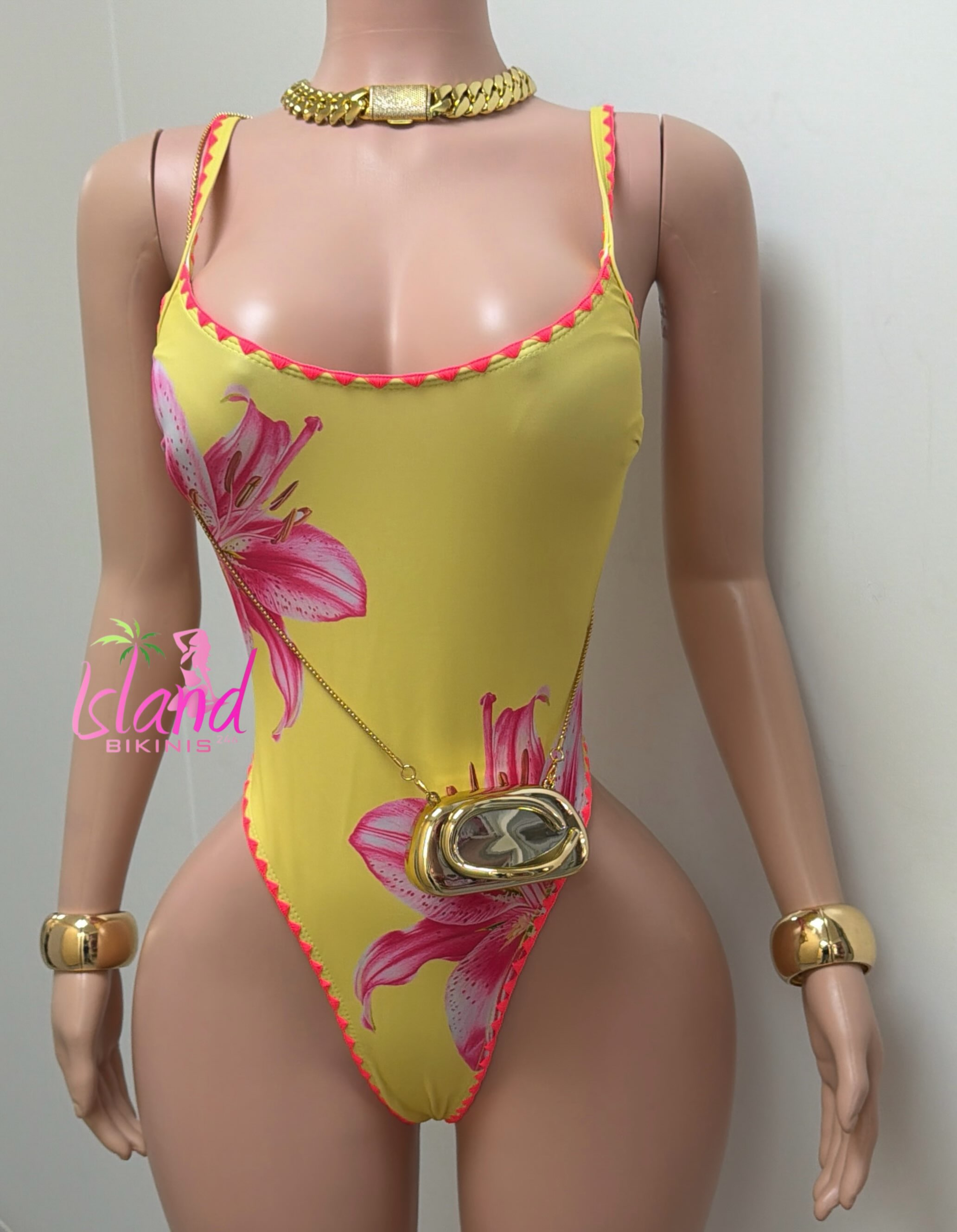 Yellow Floral One-Piece Swimsuit – $75 BDS (S/M)