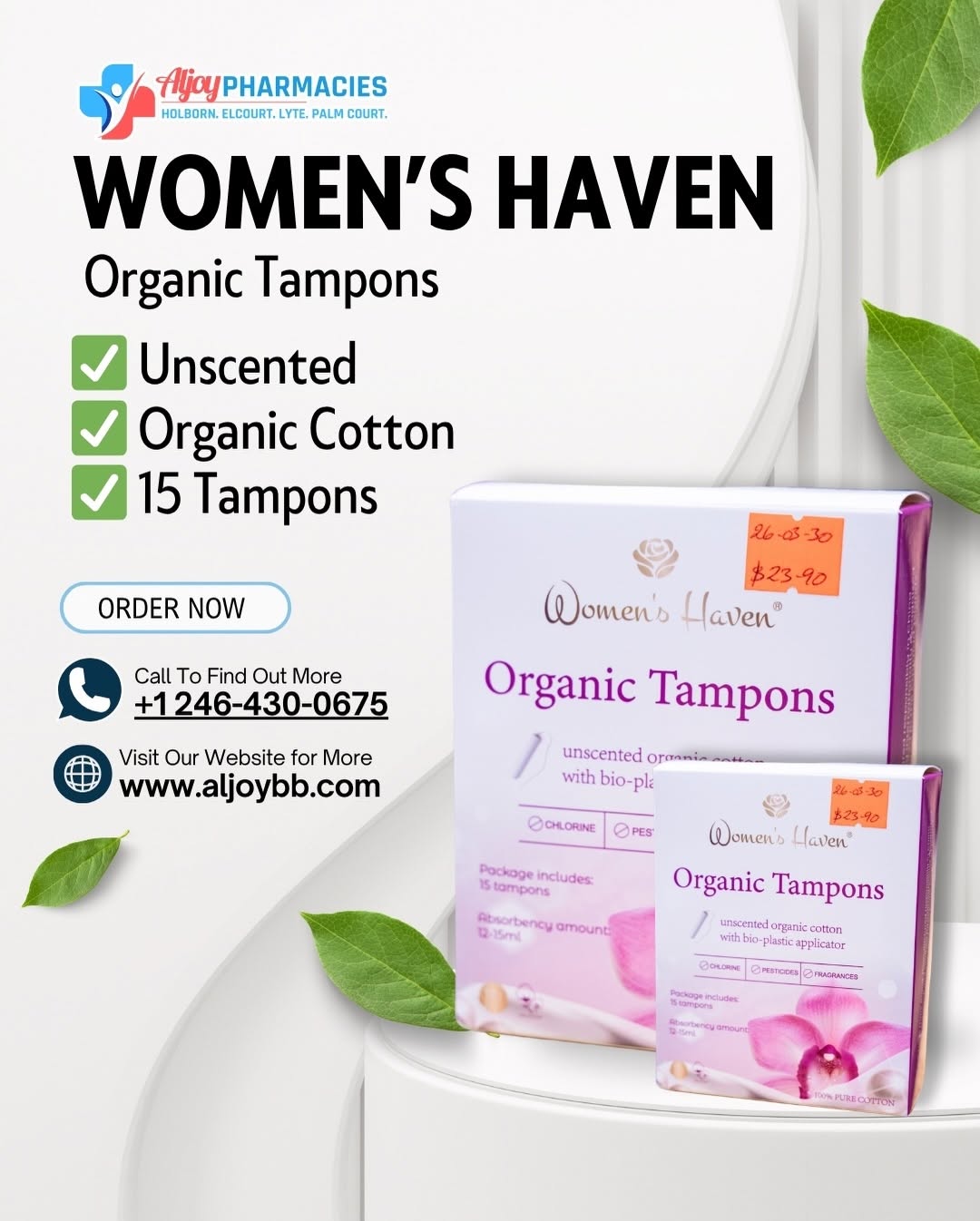 Women's Haven Organic Tampons - $23.90 at Aljoy Pharmacies