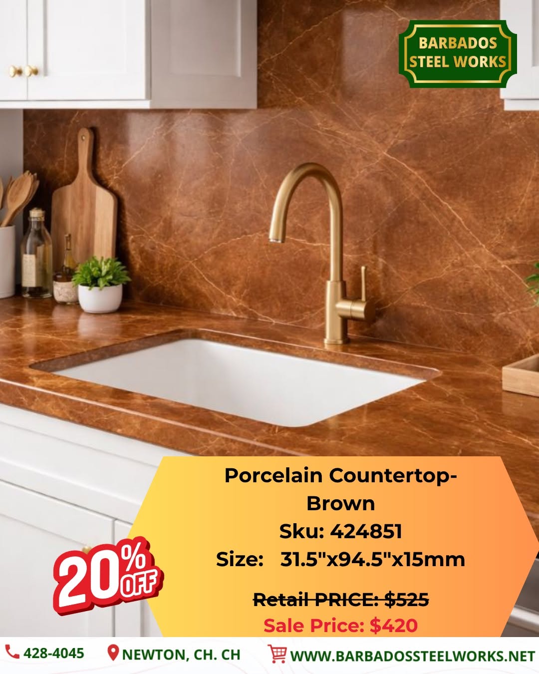 20% Off Porcelain Countertops at Barbados Steel Works