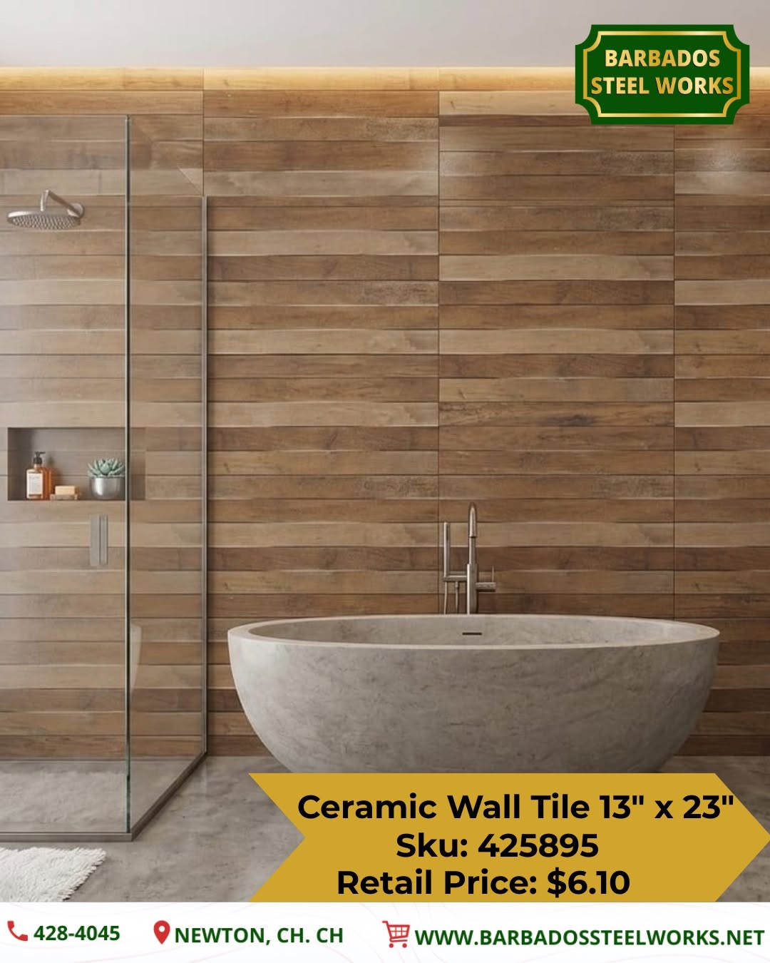 Ceramic Wall Tile 13" x 23" – Retail Price $6.10 at Barbados Steel Works