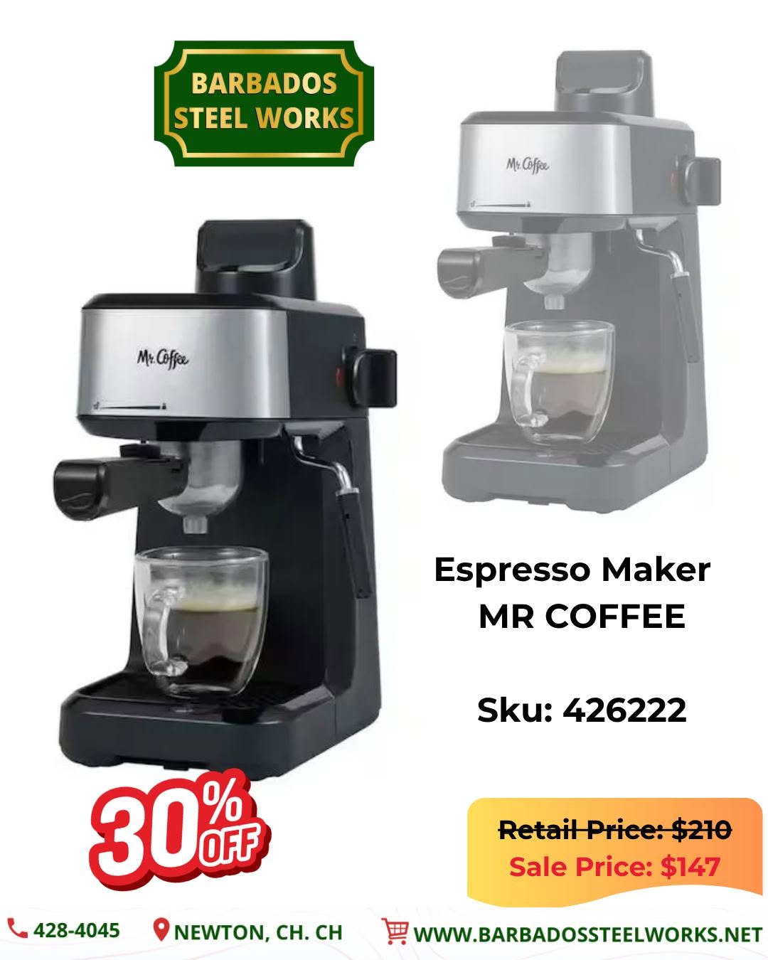 30% Off Mr. Coffee Espresso Maker at Barbados Steel Works
