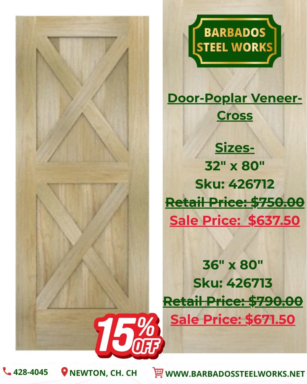 15% Off All Wood Doors at Barbados Steel Works
