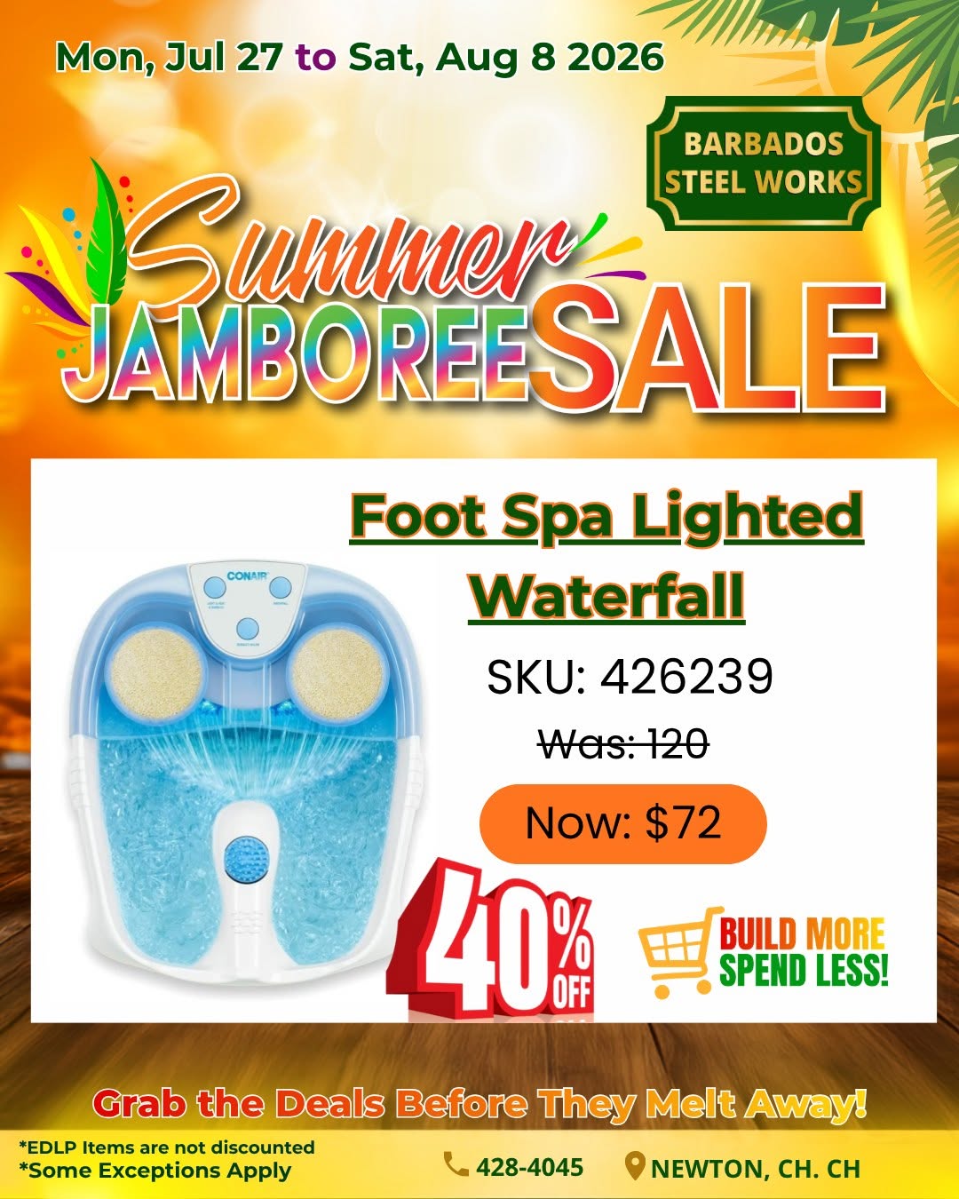Summer Jamboree Sale – 40% Off Foot Spa & More at Barbados Steel Works