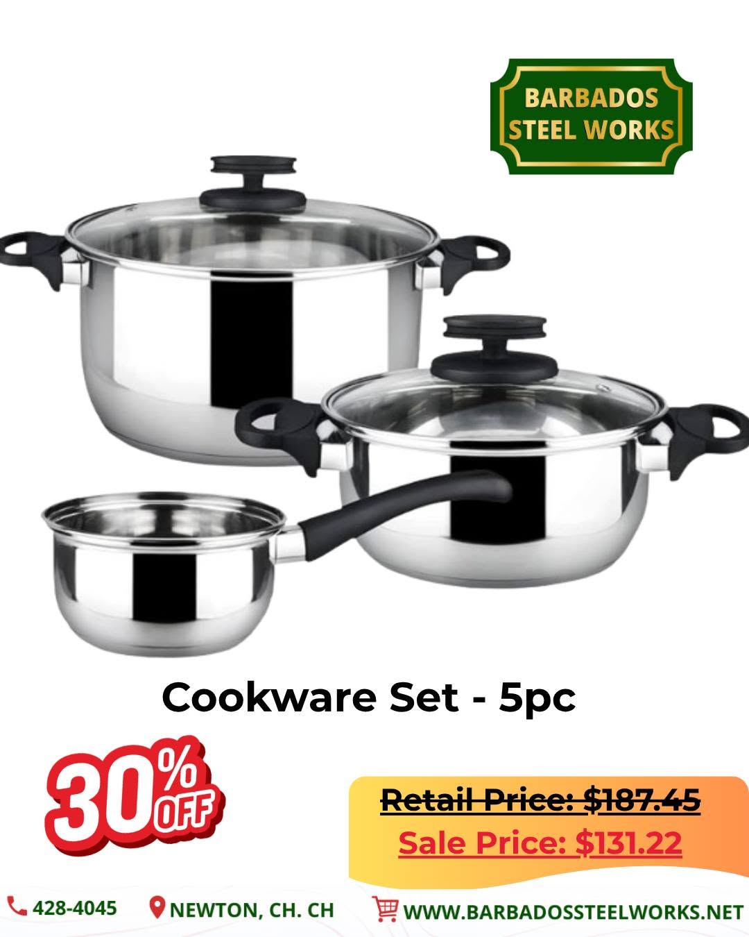 30% Off 5-Piece Cookware Set at Barbados Steel Works