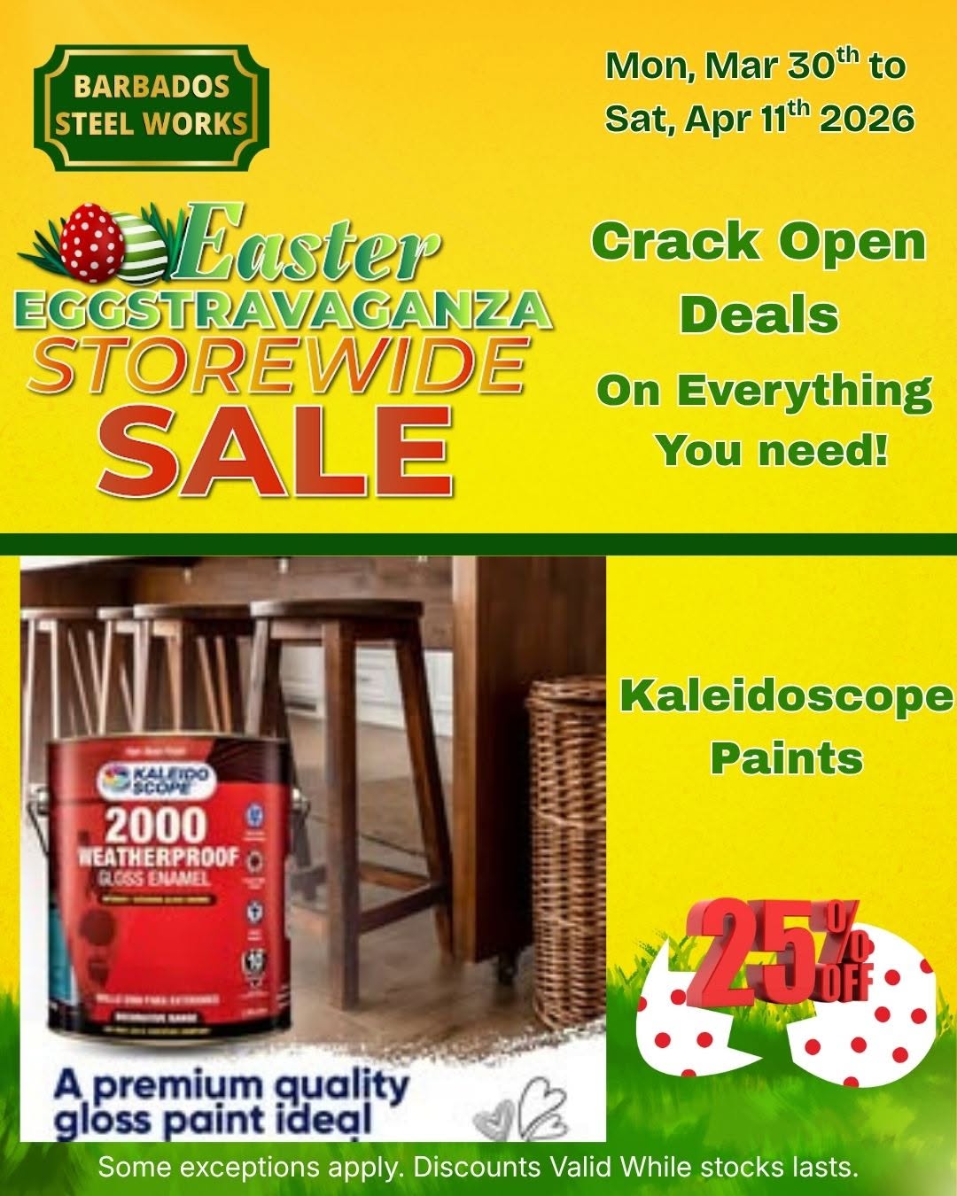 Easter Eggstravaganza: 25% Off All Kaleidoscope Paints at Barbados Steel Works