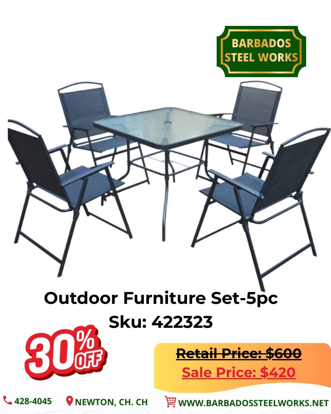 30% Off Outdoor Furniture Set - 5pc at Barbados Steel Works