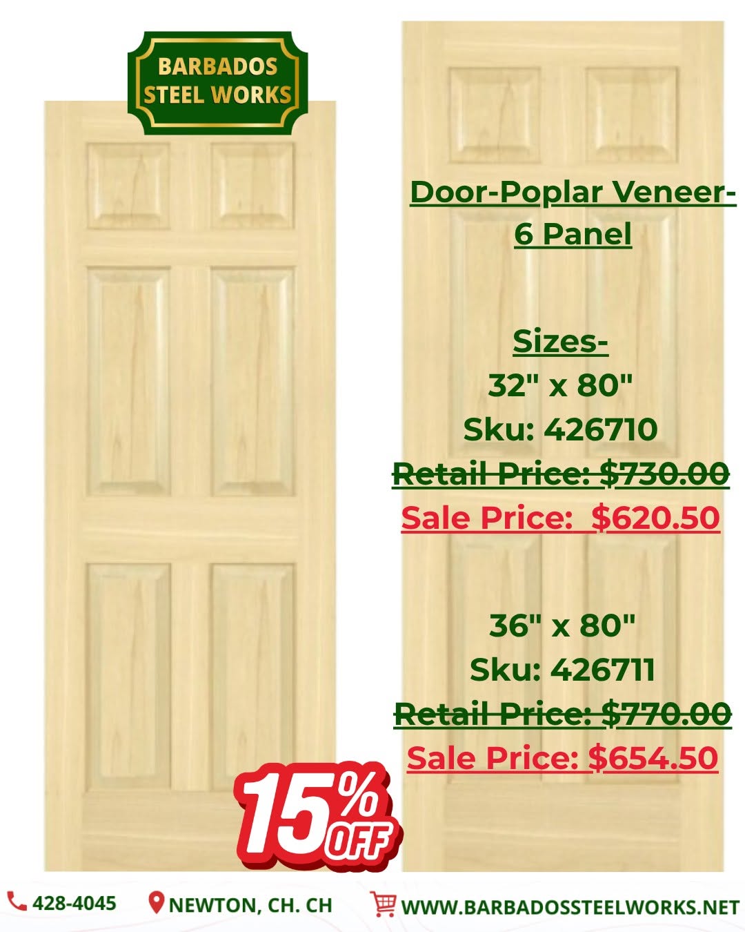 15% Off All Wood Doors at Barbados Steel Works