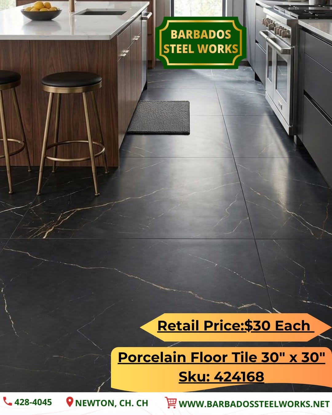 Porcelain Floor Tile 30" x 30" – $30 Each at Barbados Steel Works