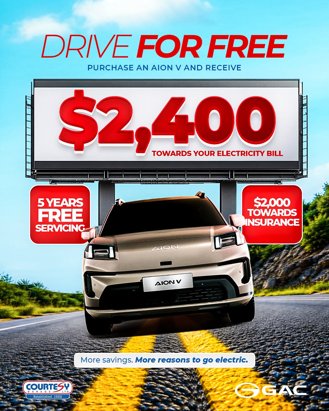 Drive for Free with the AION V – $2,400 Electricity Credit, 5 Years Free Servicing & $2,000 Towards Insurance