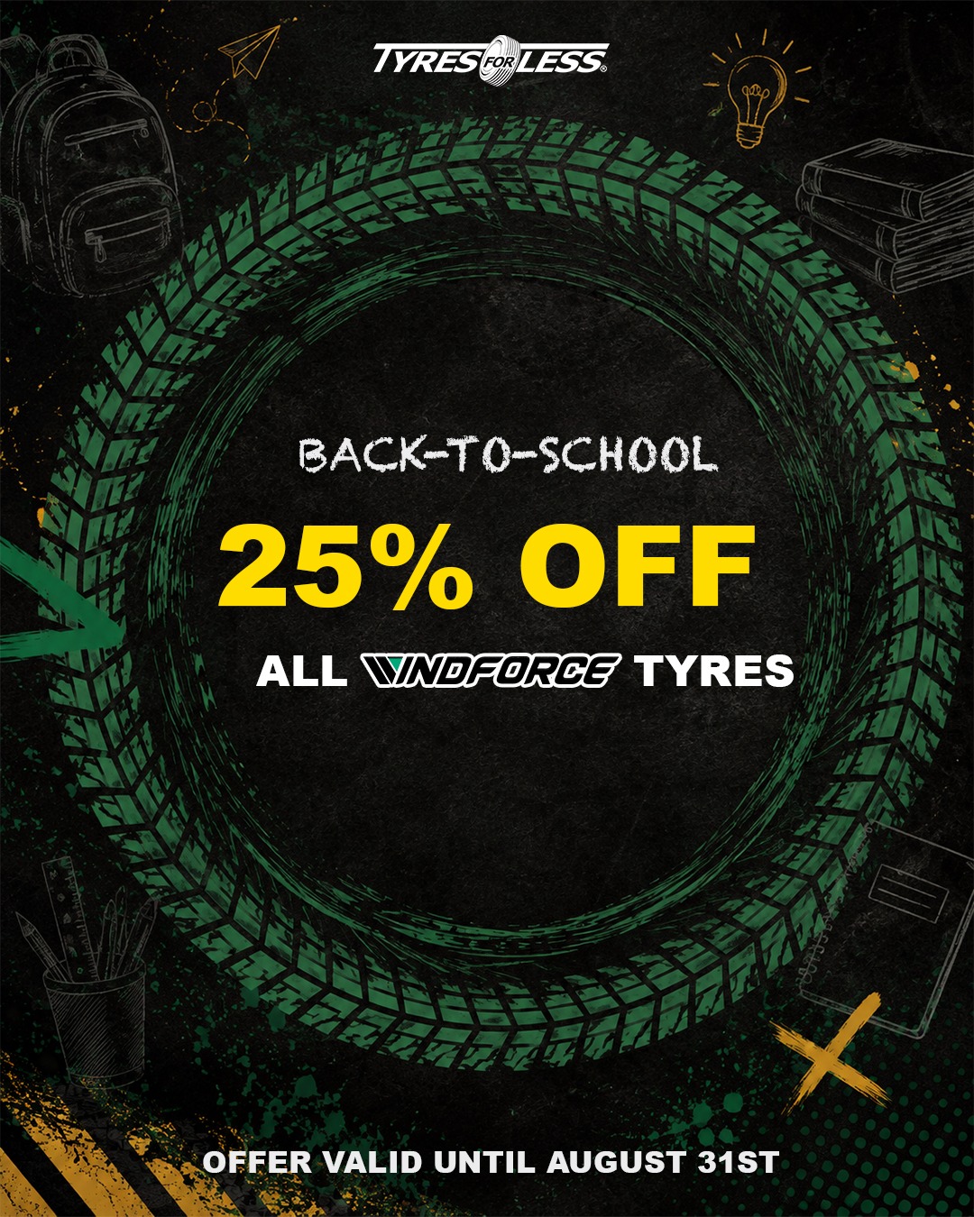 Back-to-School 25% Off All Windforce Tyres at Tyres For Less
