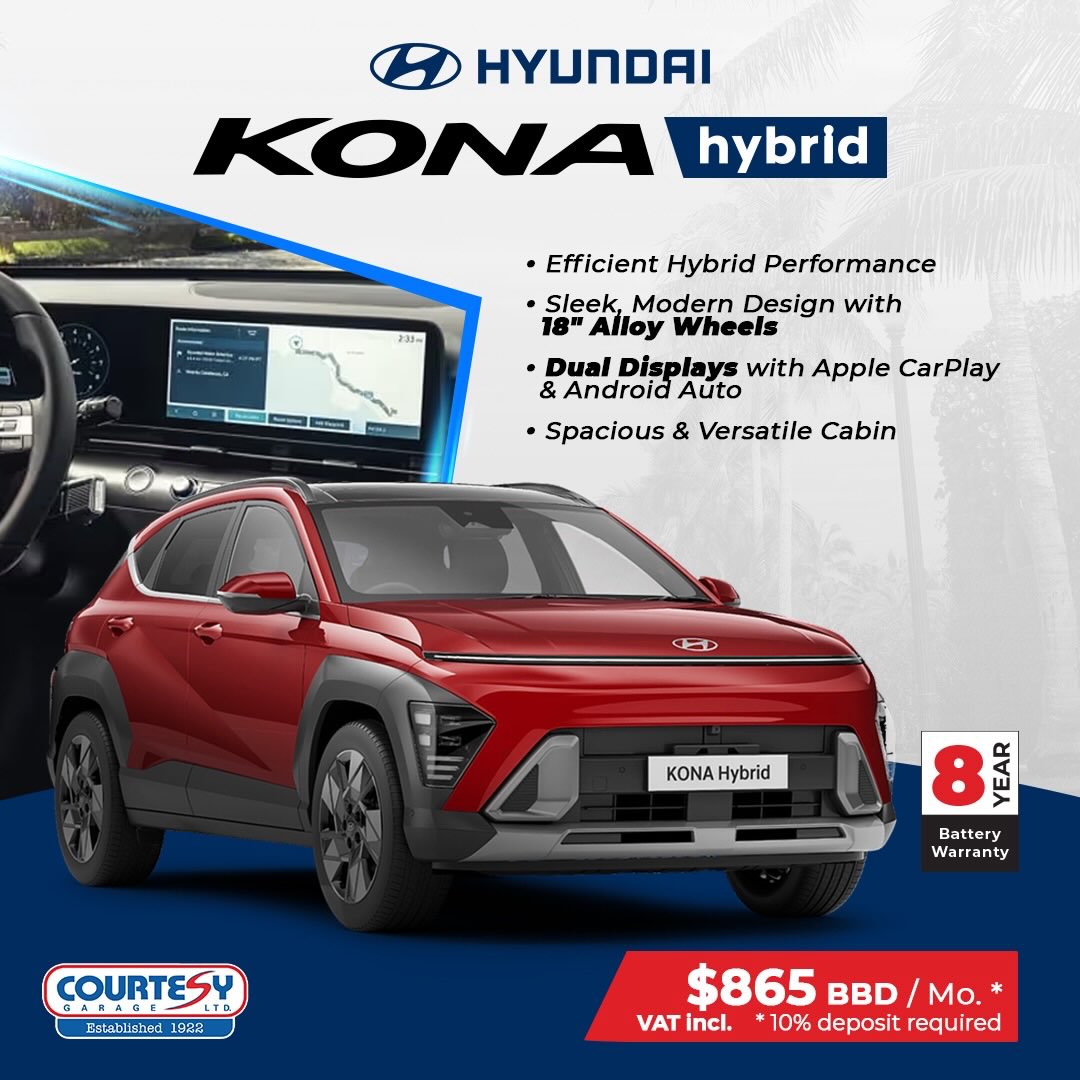 Hyundai KONA Financing from $765 BBD/month at Courtesy Garage
