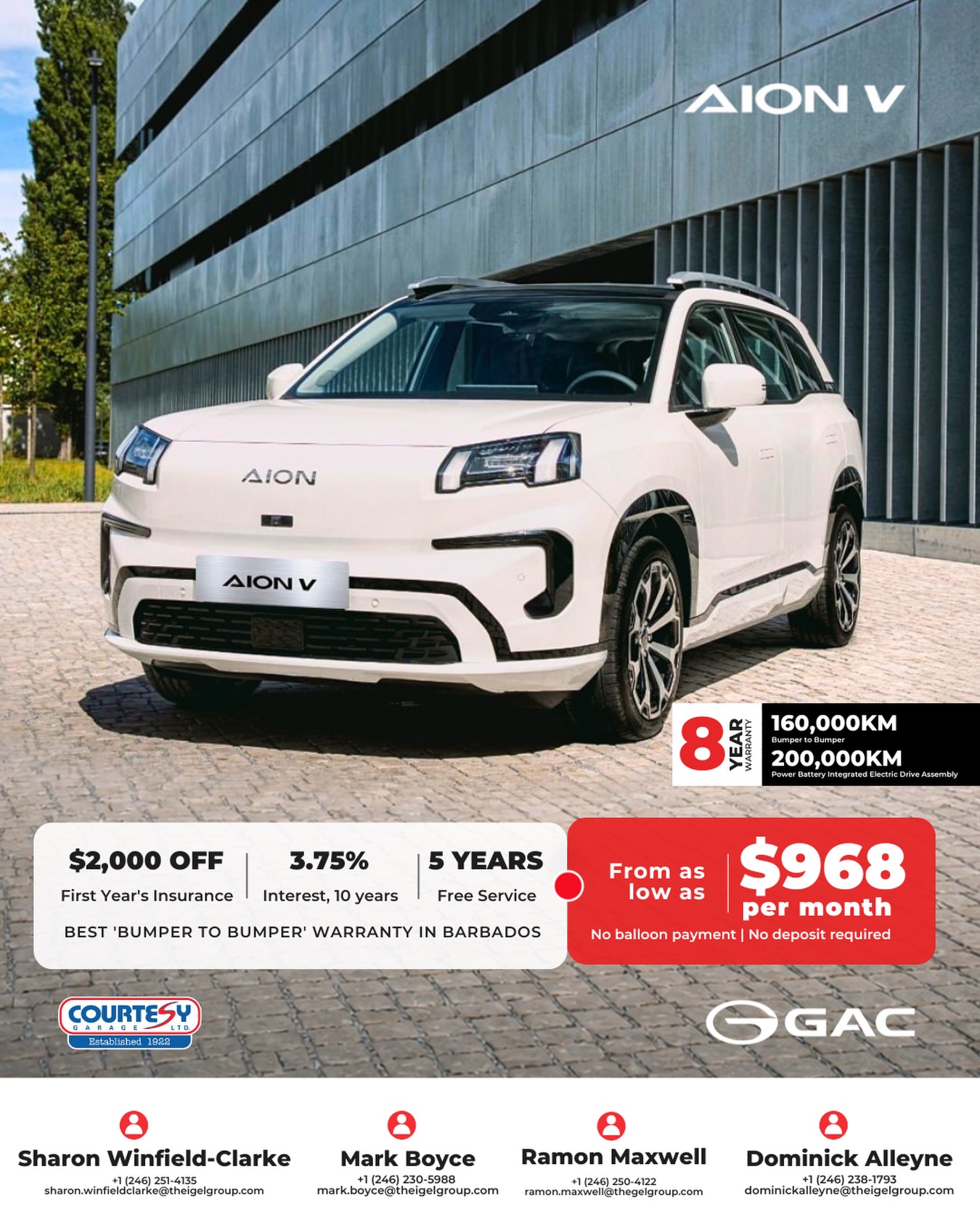 GAC AION V Electric SUV – From $968/Month, No Deposit, $2,000 Insurance Off & 5 Years Free Service