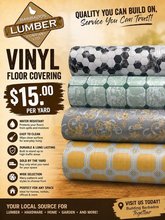 Vinyl Floor Covering at $15.00 Per Yard – Barbados Lumber Company