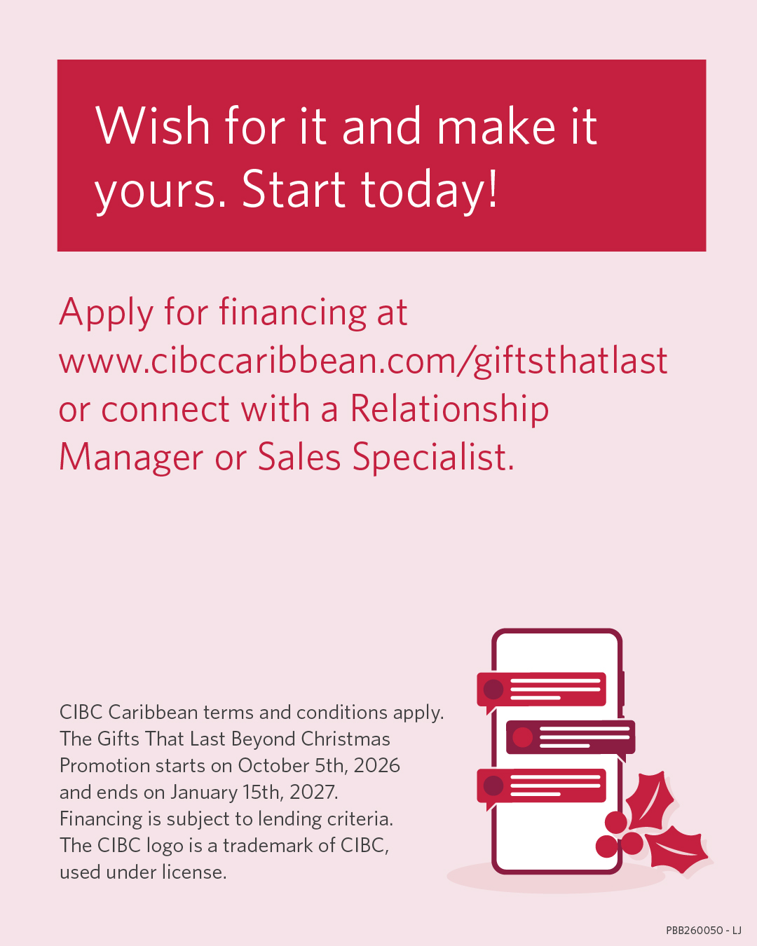CIBC Gifts That Last Beyond Christmas Financing Promotion