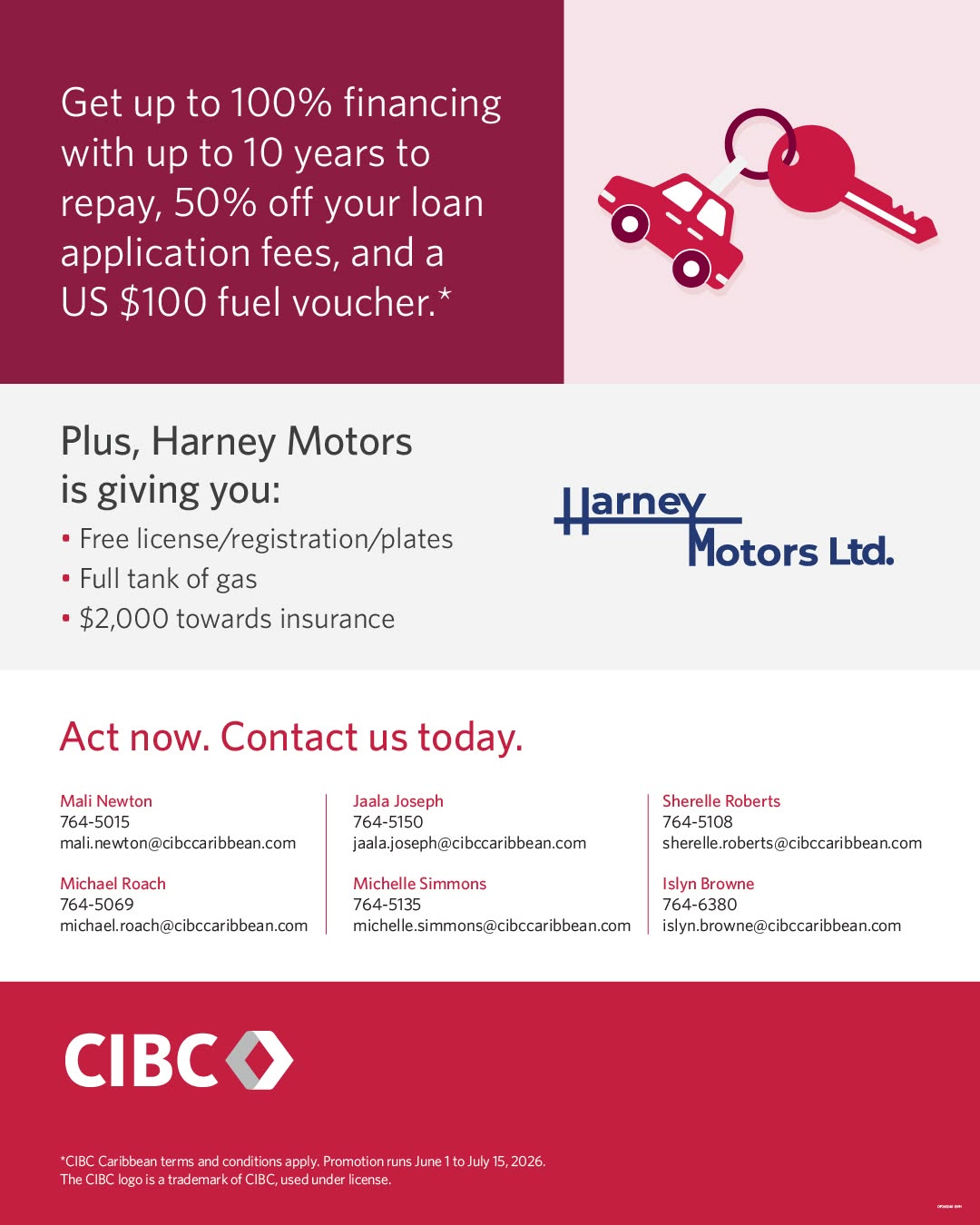 CIBC Caribbean & Harney Motors Auto Loan Special – 50% Off Fees + US$100 Fuel Voucher